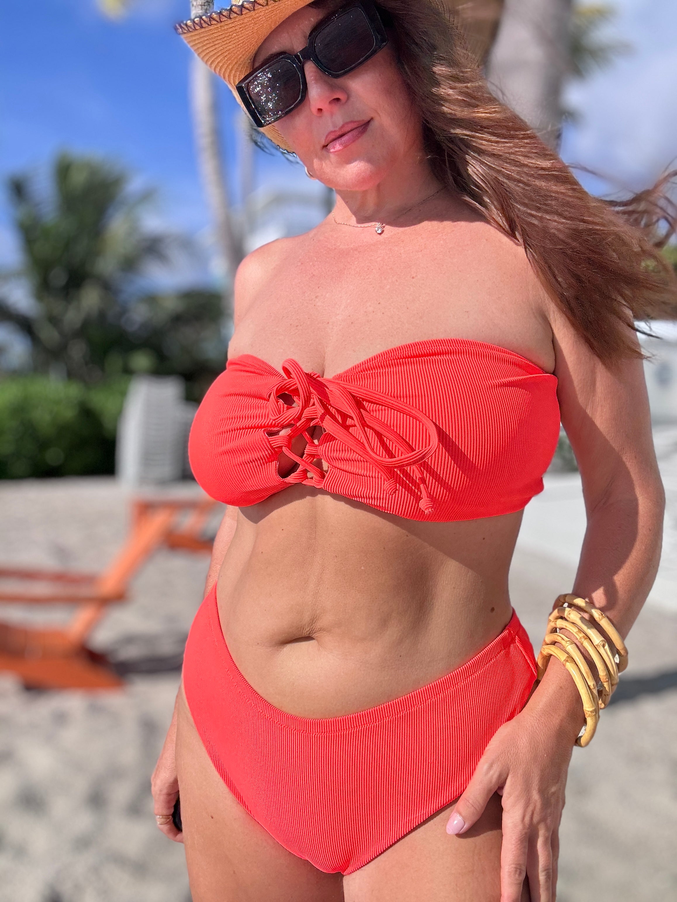 Acid Coral Rib Bandeau Top final sale