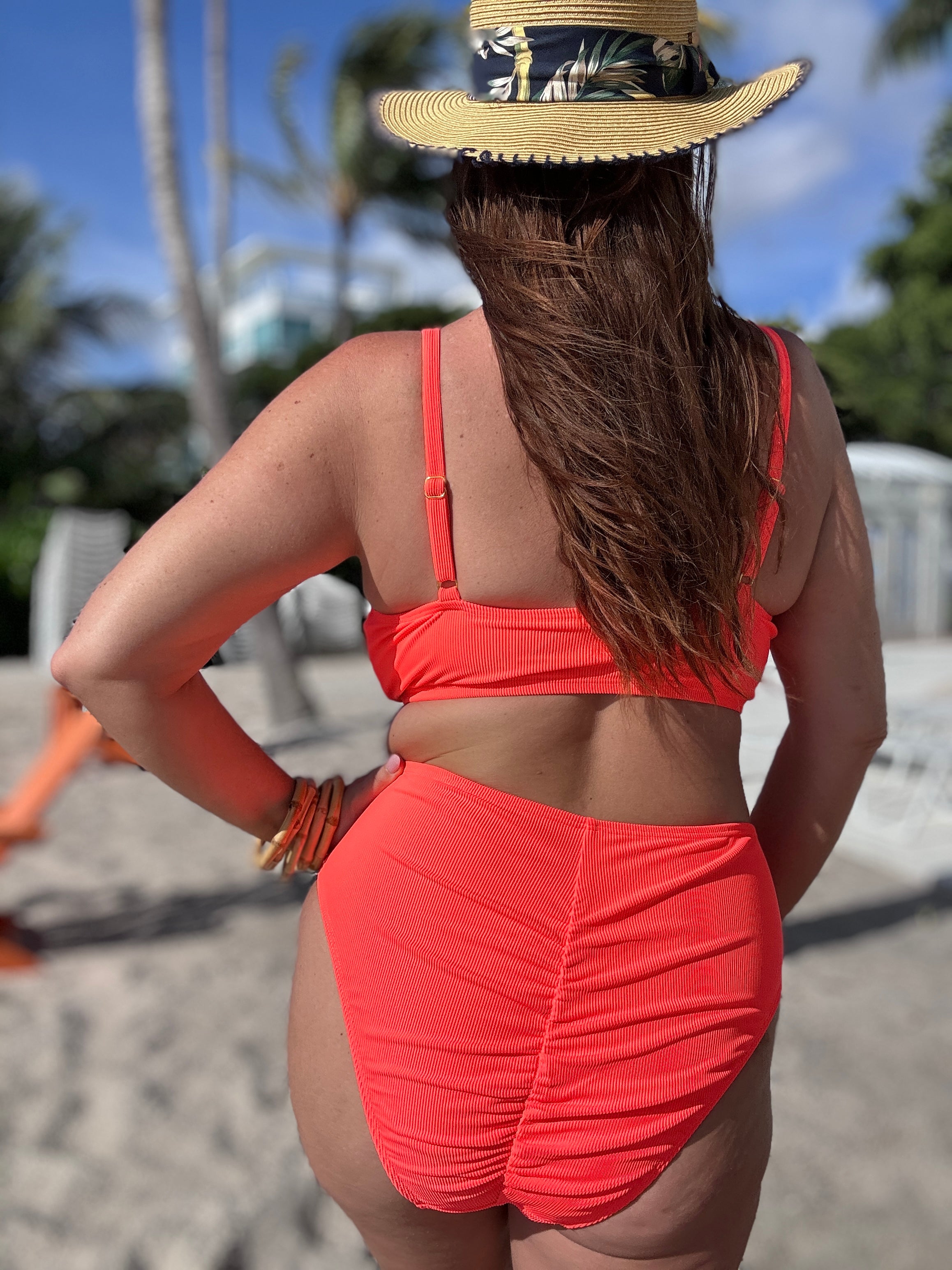 Acid Coral Rib High Waist Bottom final sale