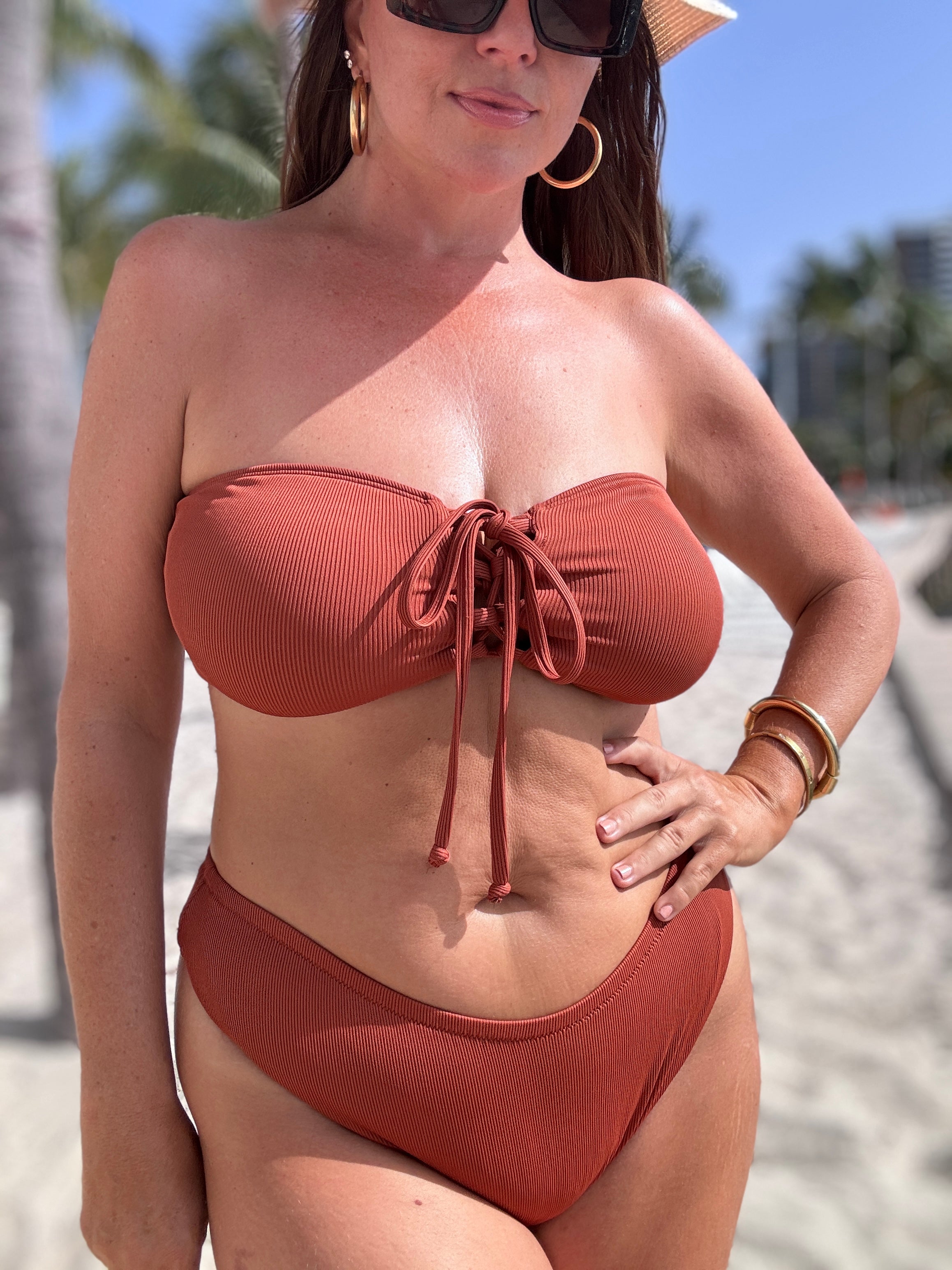 Cinnamon Spice Brown Rib Bandeau Top