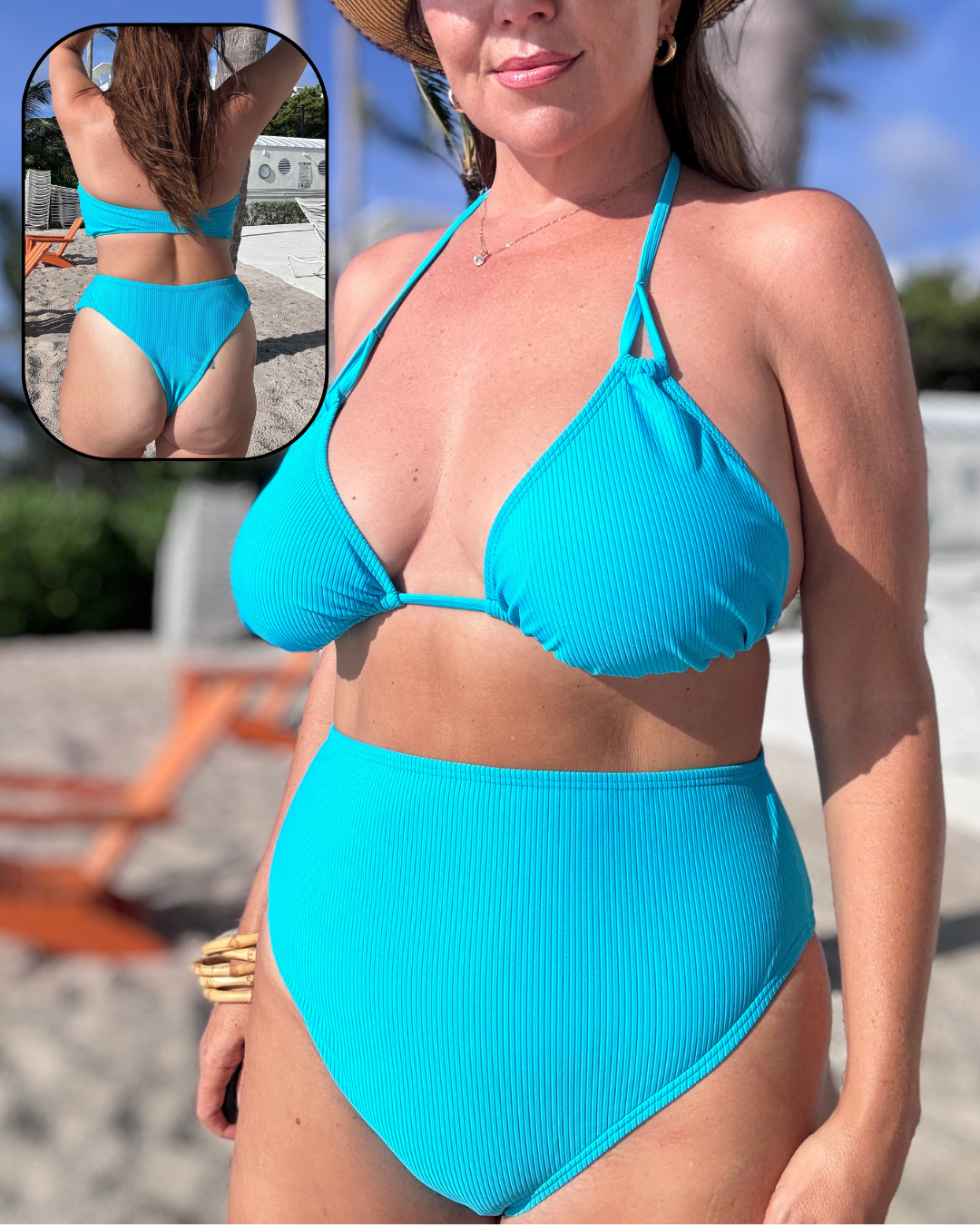 Aqua Blue Rib High Waist Cheeky Bottom final sale