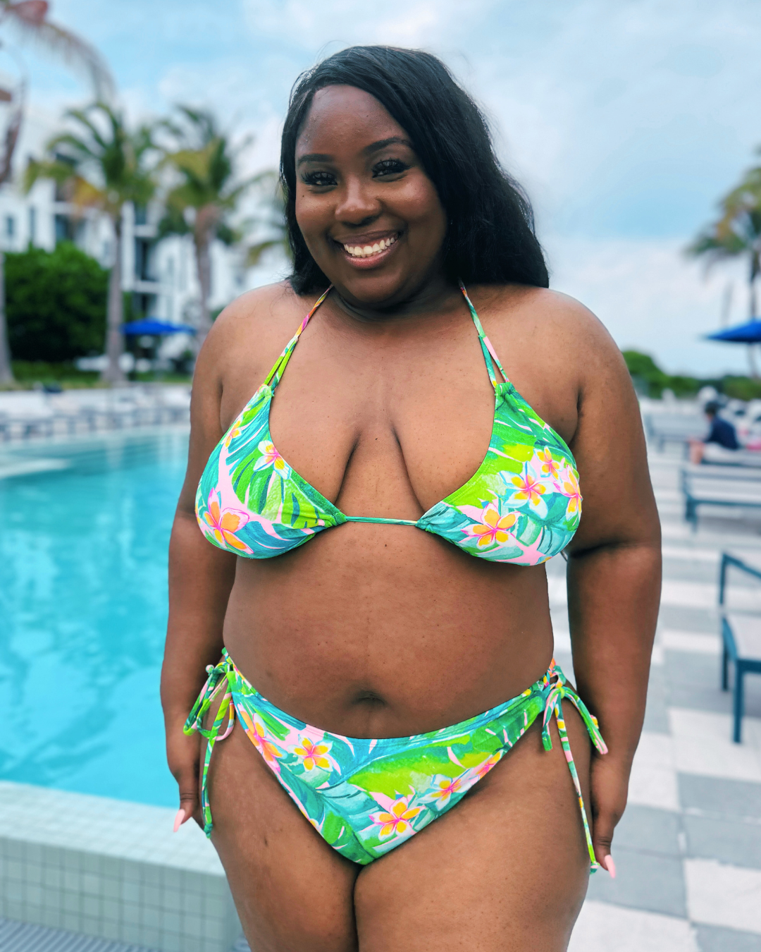 Swimming Pool Best Bikinis For Curves Pink Plumeria Triangle Top