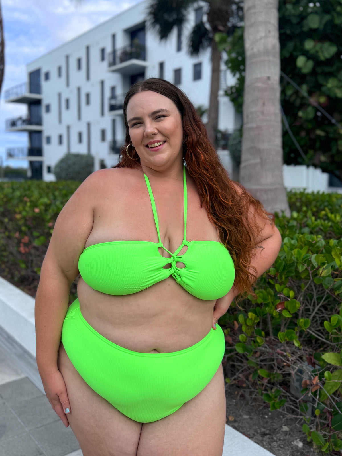 Neon Green Rib High Waist Bikini Bottom final sale