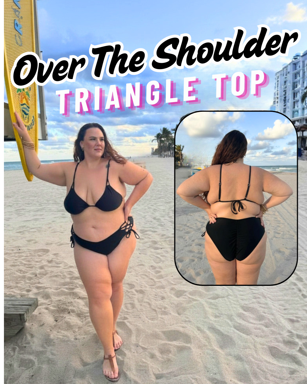 NEW Classic Black Over The Shoulder Bikini Triangle Top