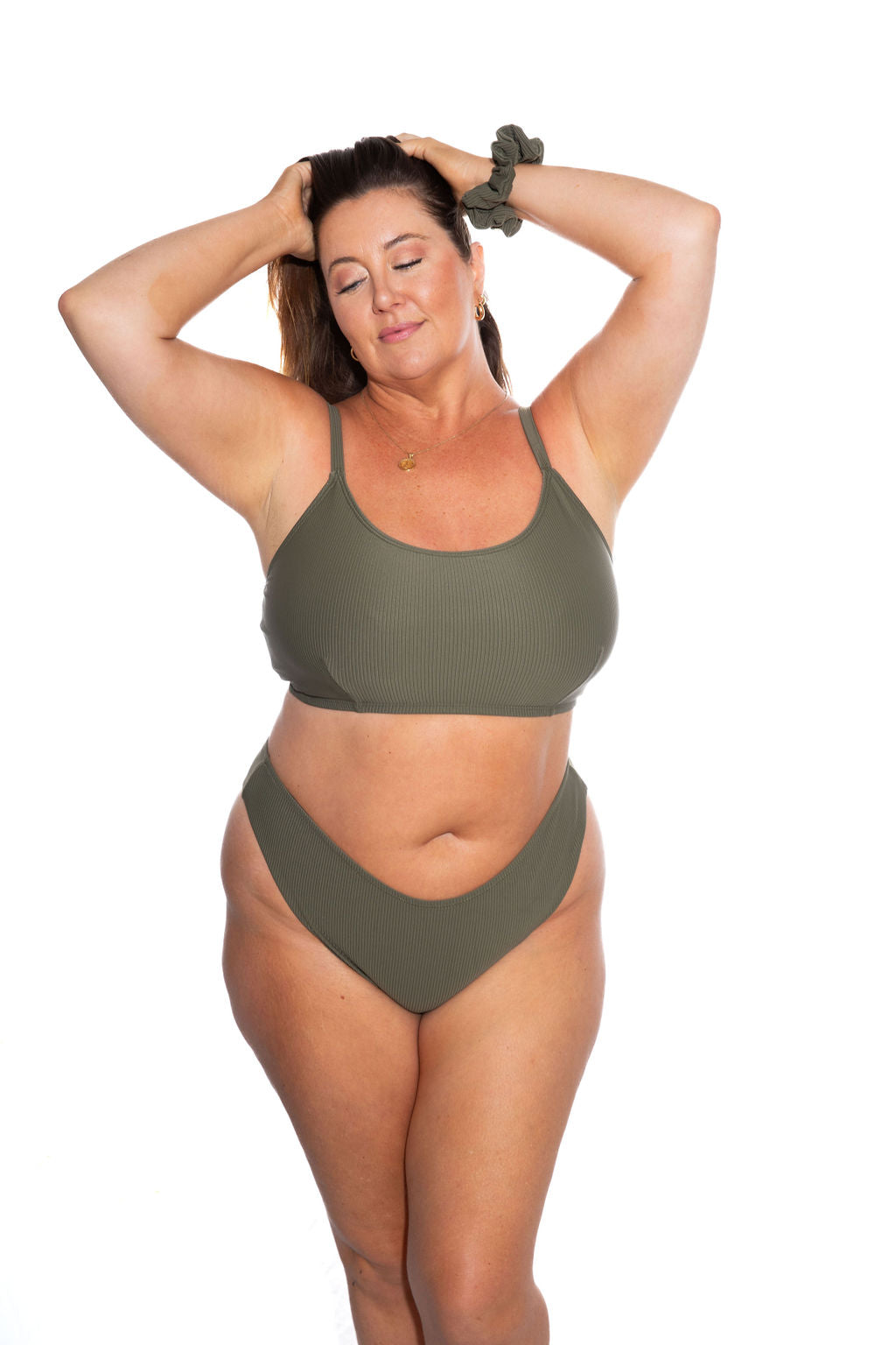 Olive Green Rib Reversible Cheeky Bikini Bottom final sale