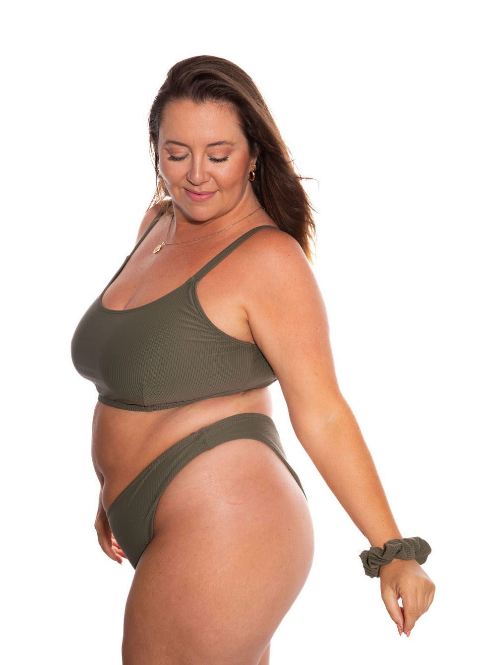 Olive Green Rib Reversible Cheeky Bikini Bottom final sale