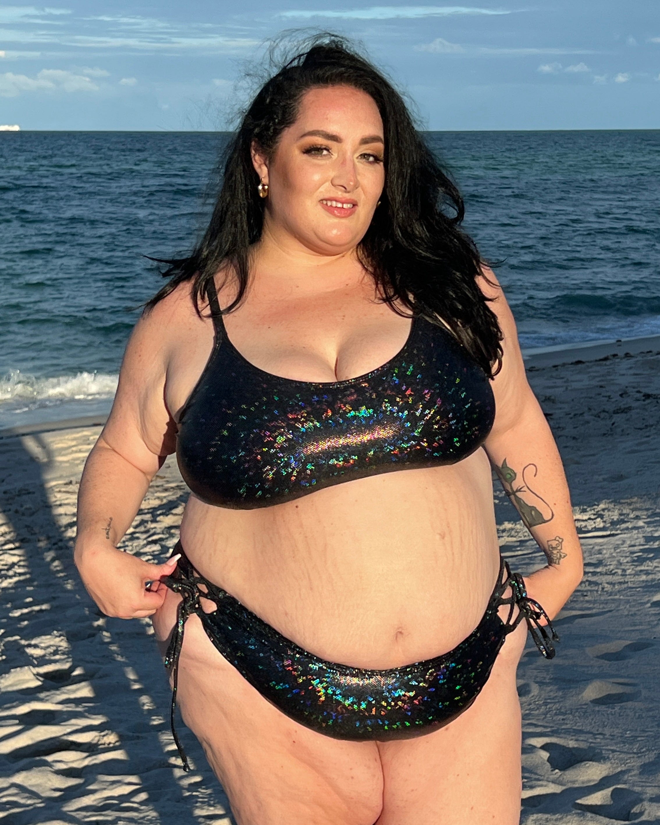 Glitter Black Scoop Bikini Top