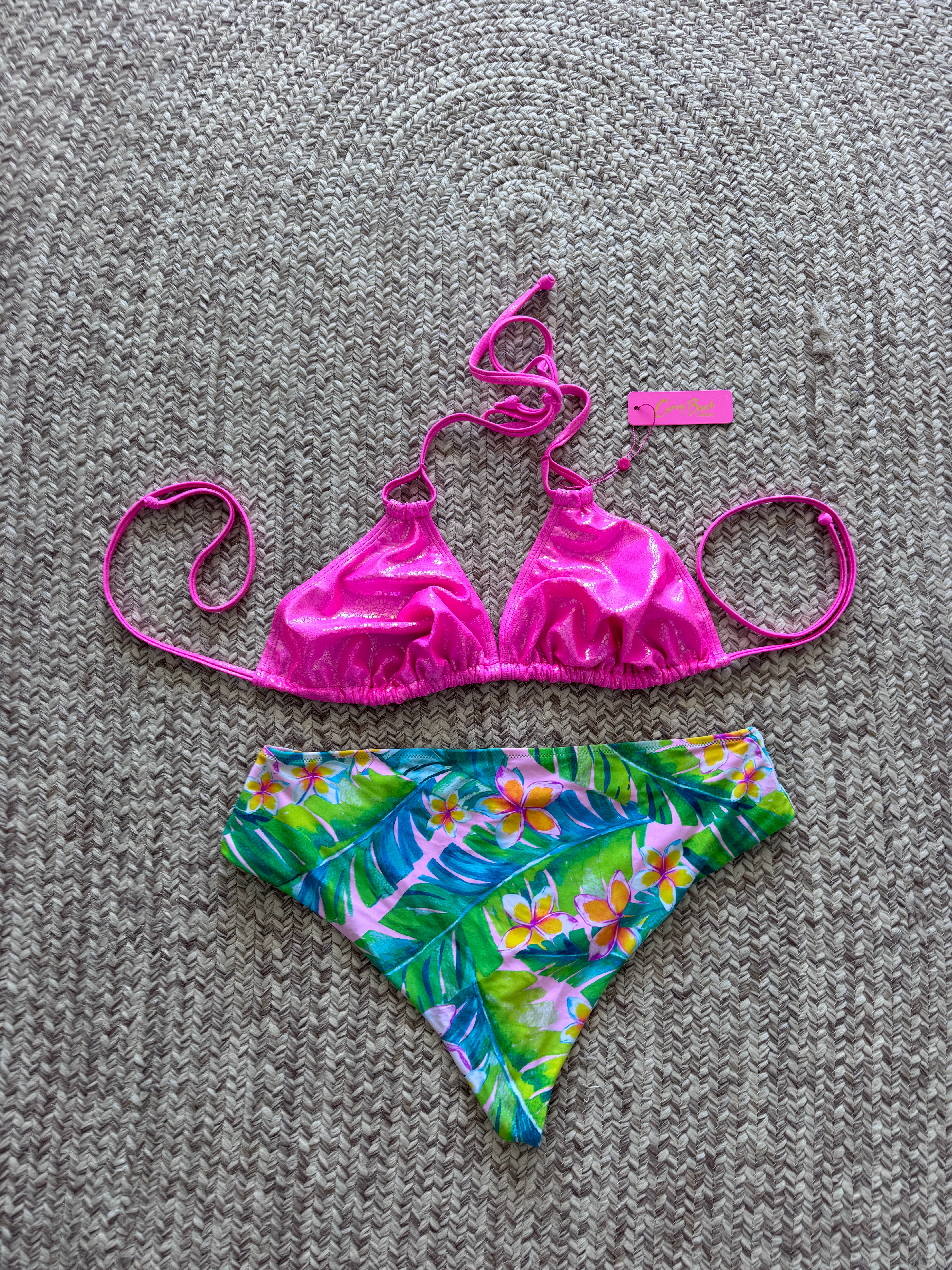 Pink Plumeria High Waist Cheeky Bikini Bottom