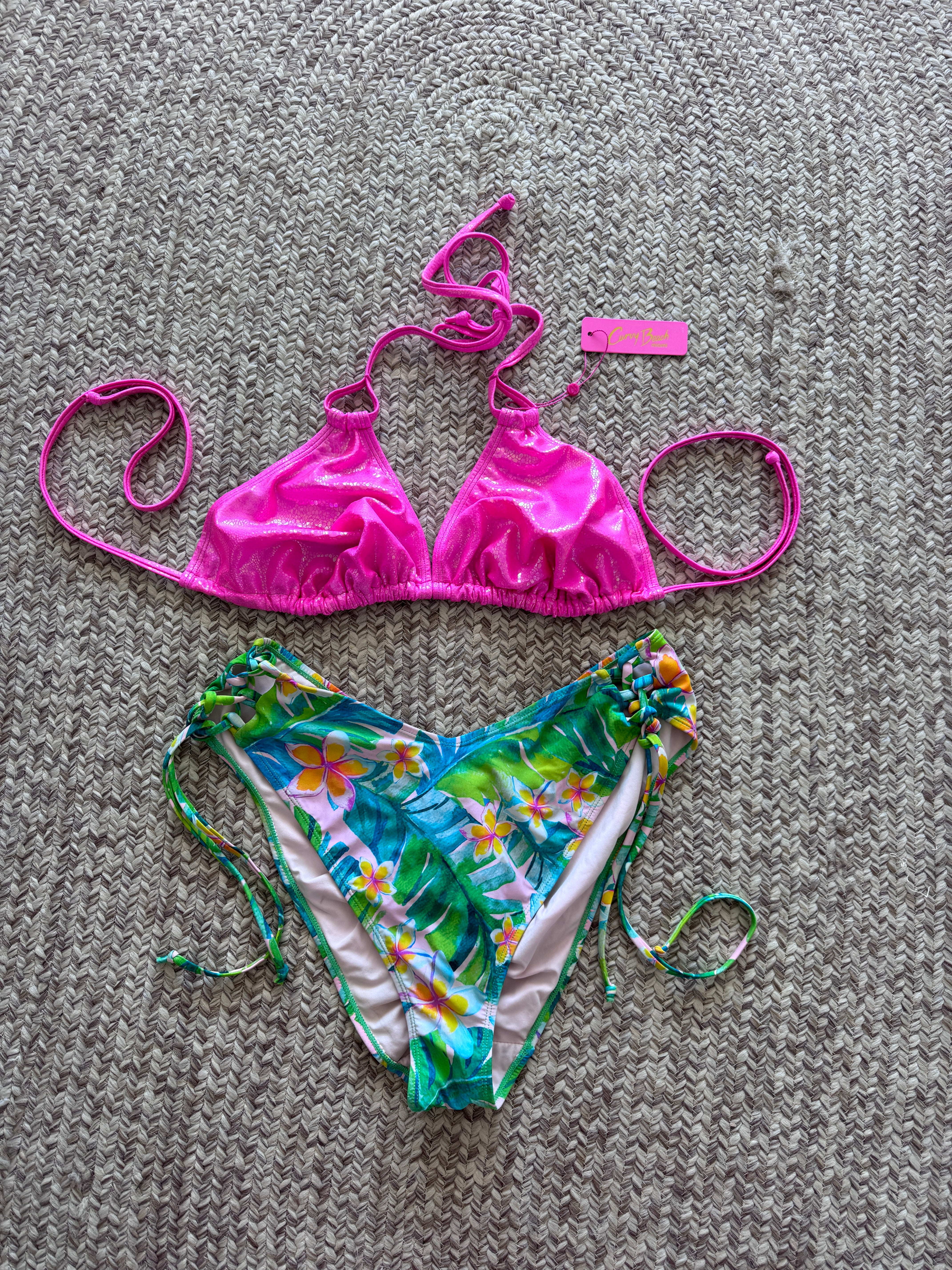 Pink Plumeria Side Tie Bikini Bottom