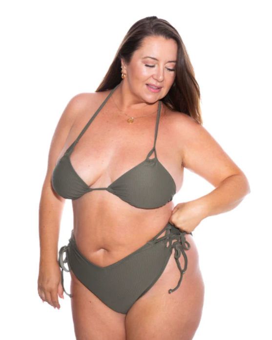 Olive Green Rib Side Tie Bottom final sale