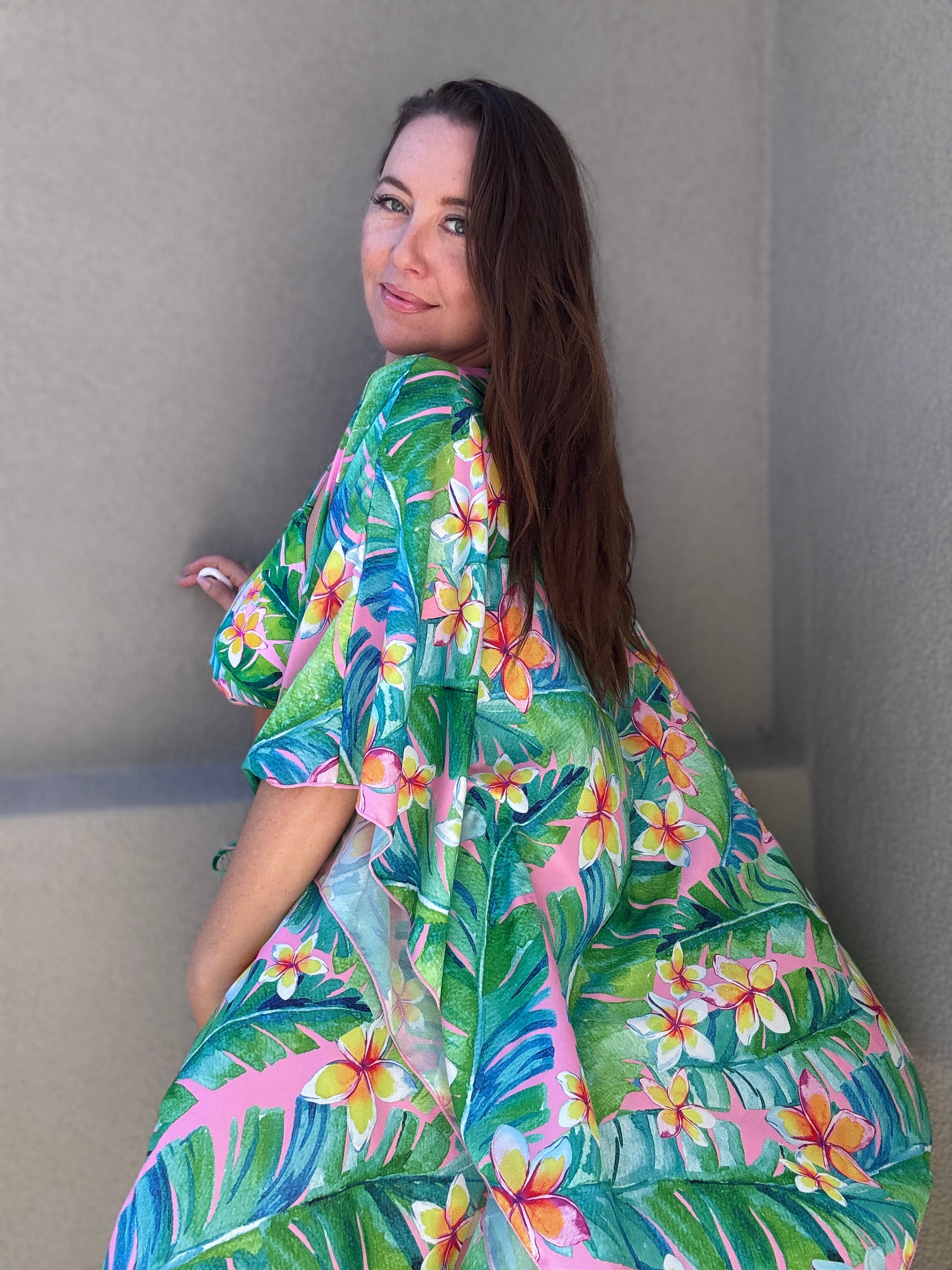 Pink Plumeria Cover Up with snap final sale