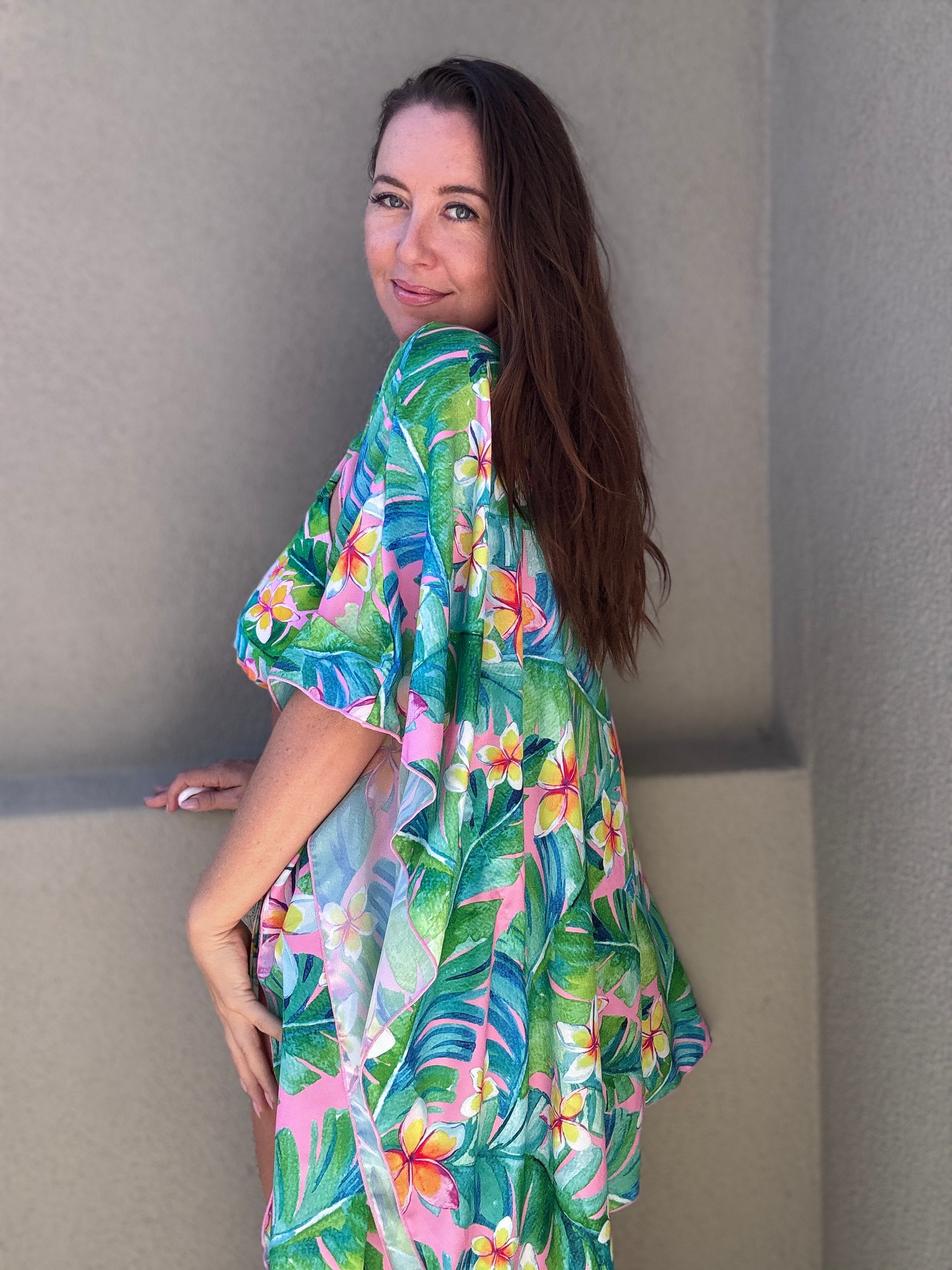 Pink Plumeria Cover Up with snap final sale