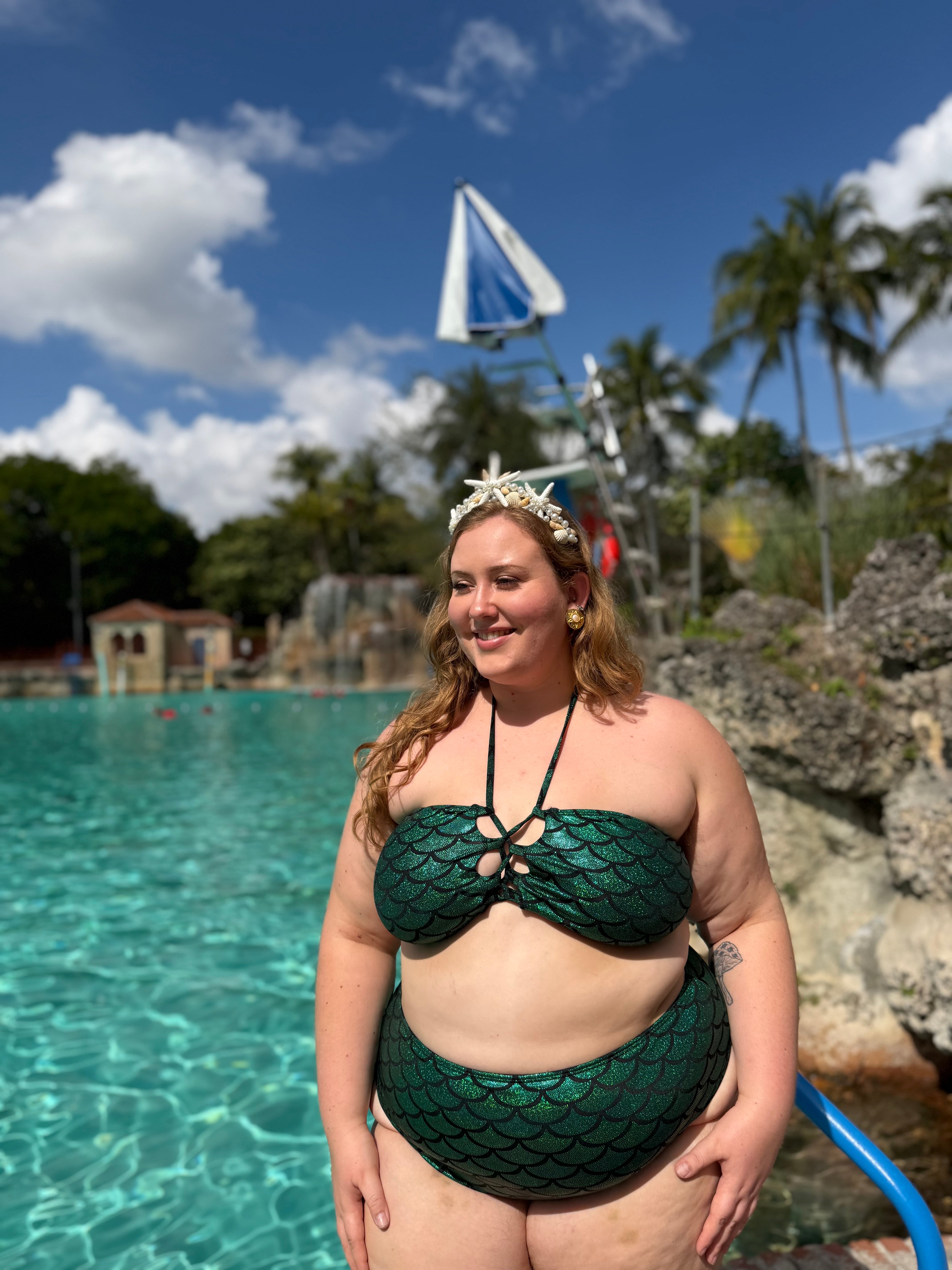 Emerald Green Mermaid High Waist Cheeky Bottom