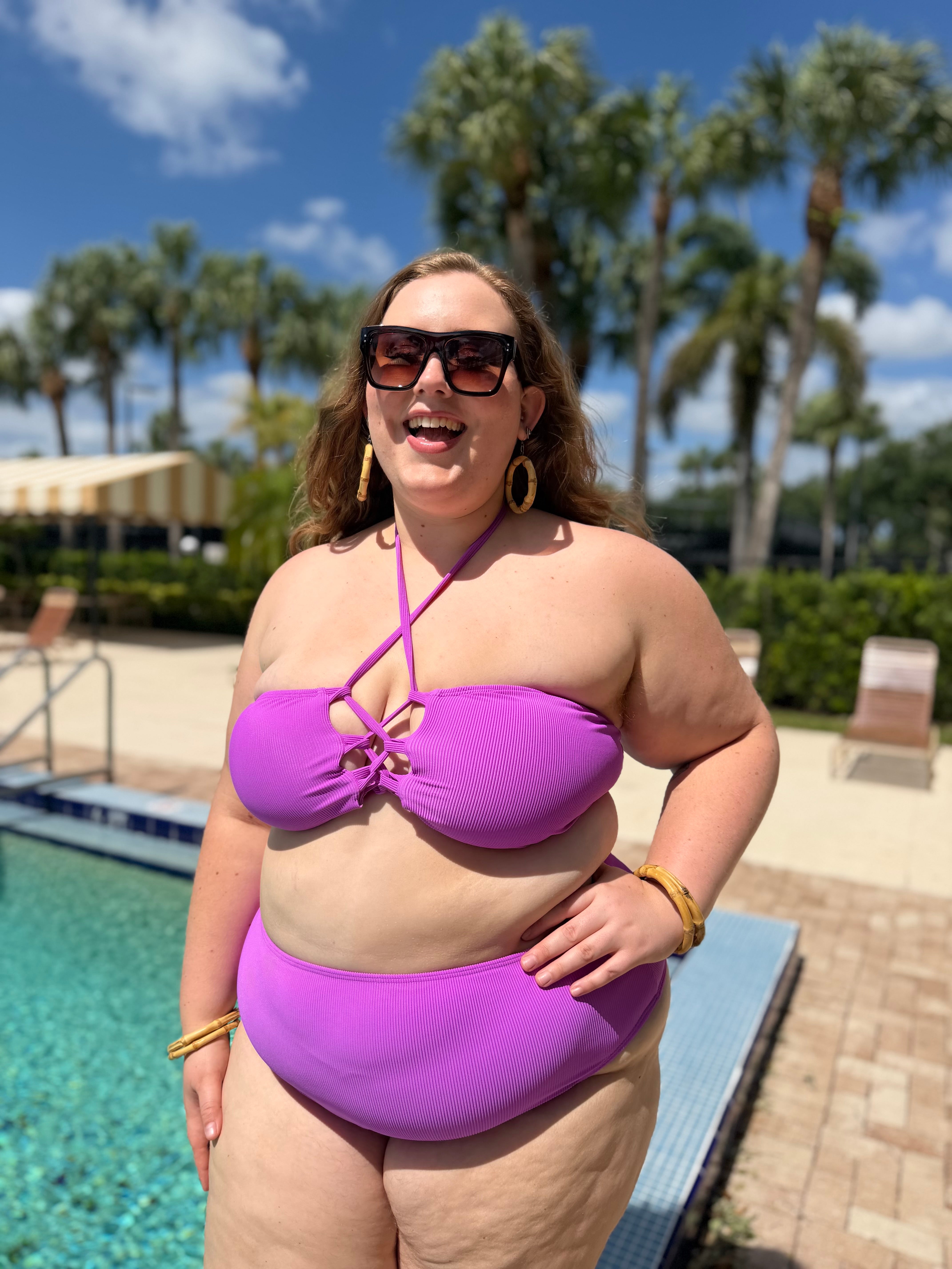 Neon Purple Rib Bandeau Bikini Top