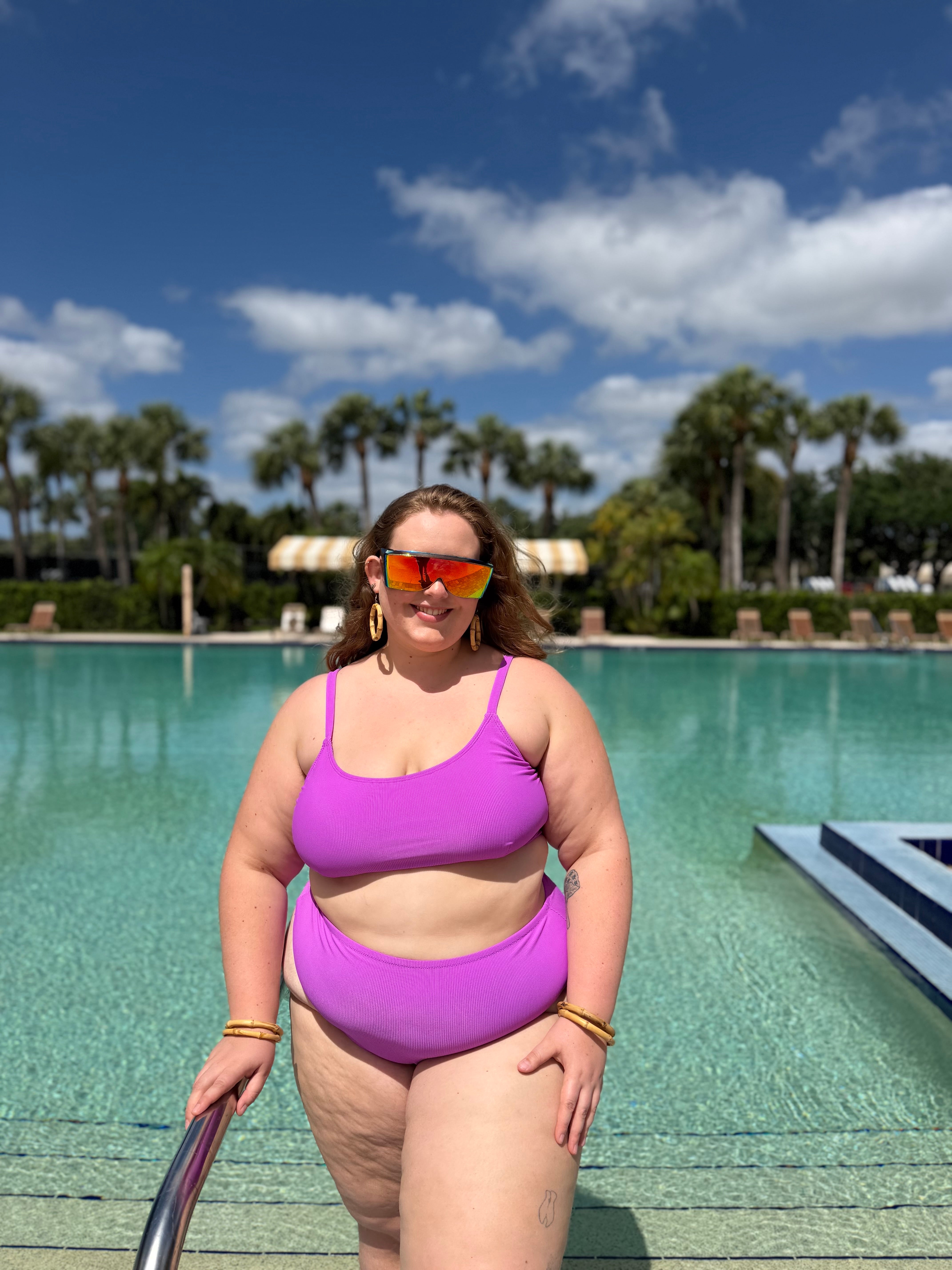 Neon Purple Rib Scoop Bikini Top