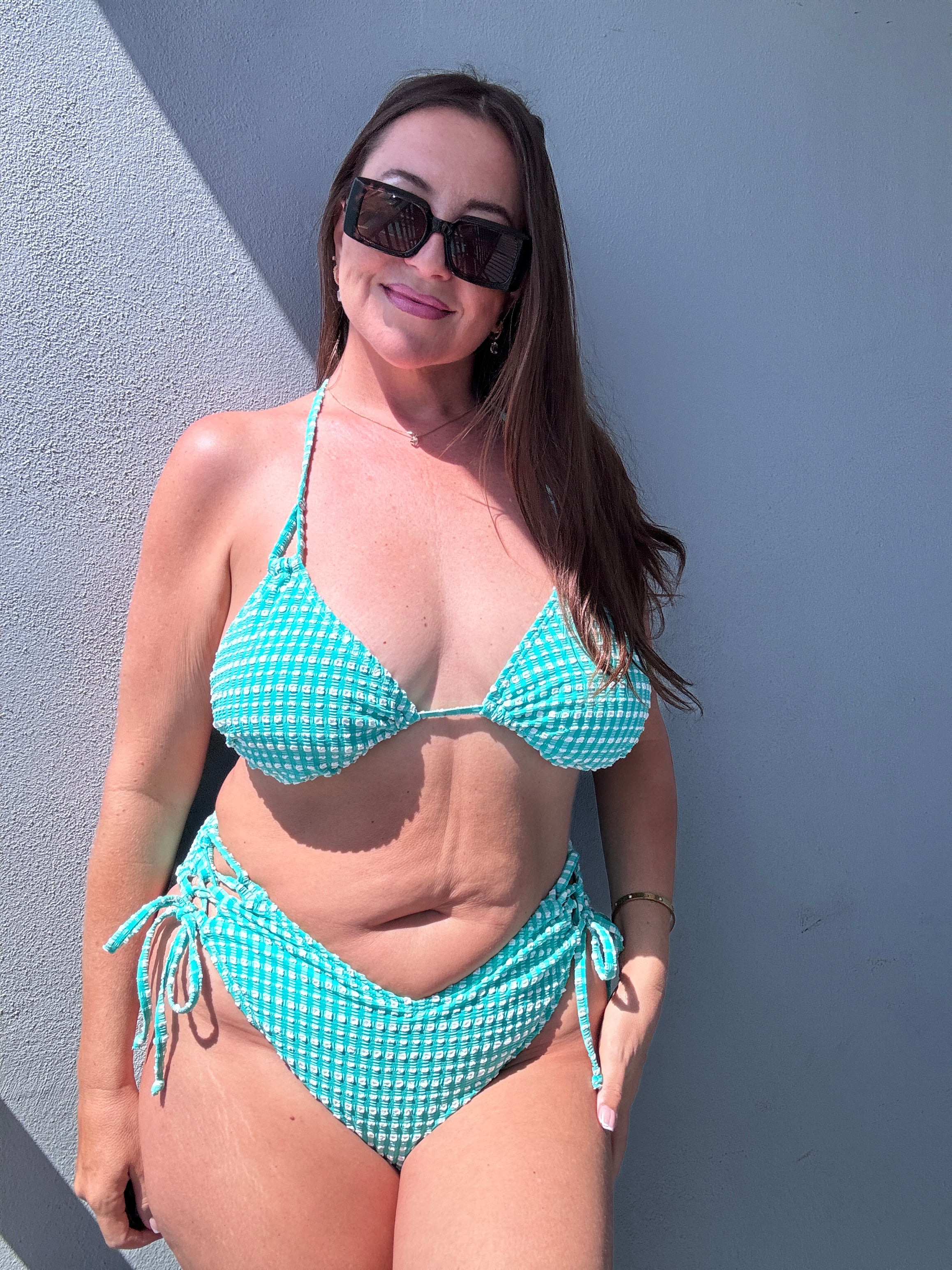 Mint Julep Gingham Side Tie Bikini Bottom