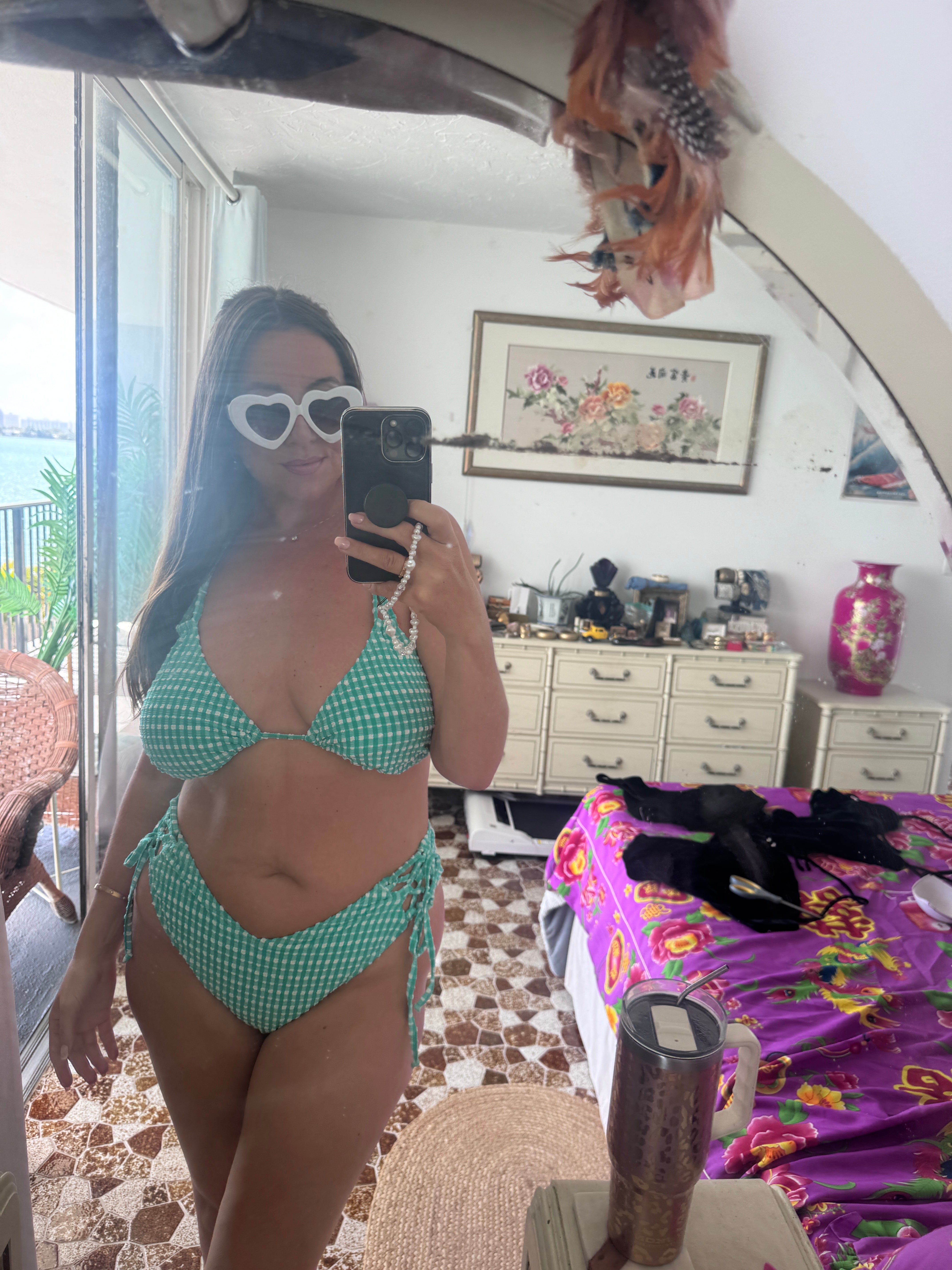 Mint Julep Gingham Triangle Bikini Top