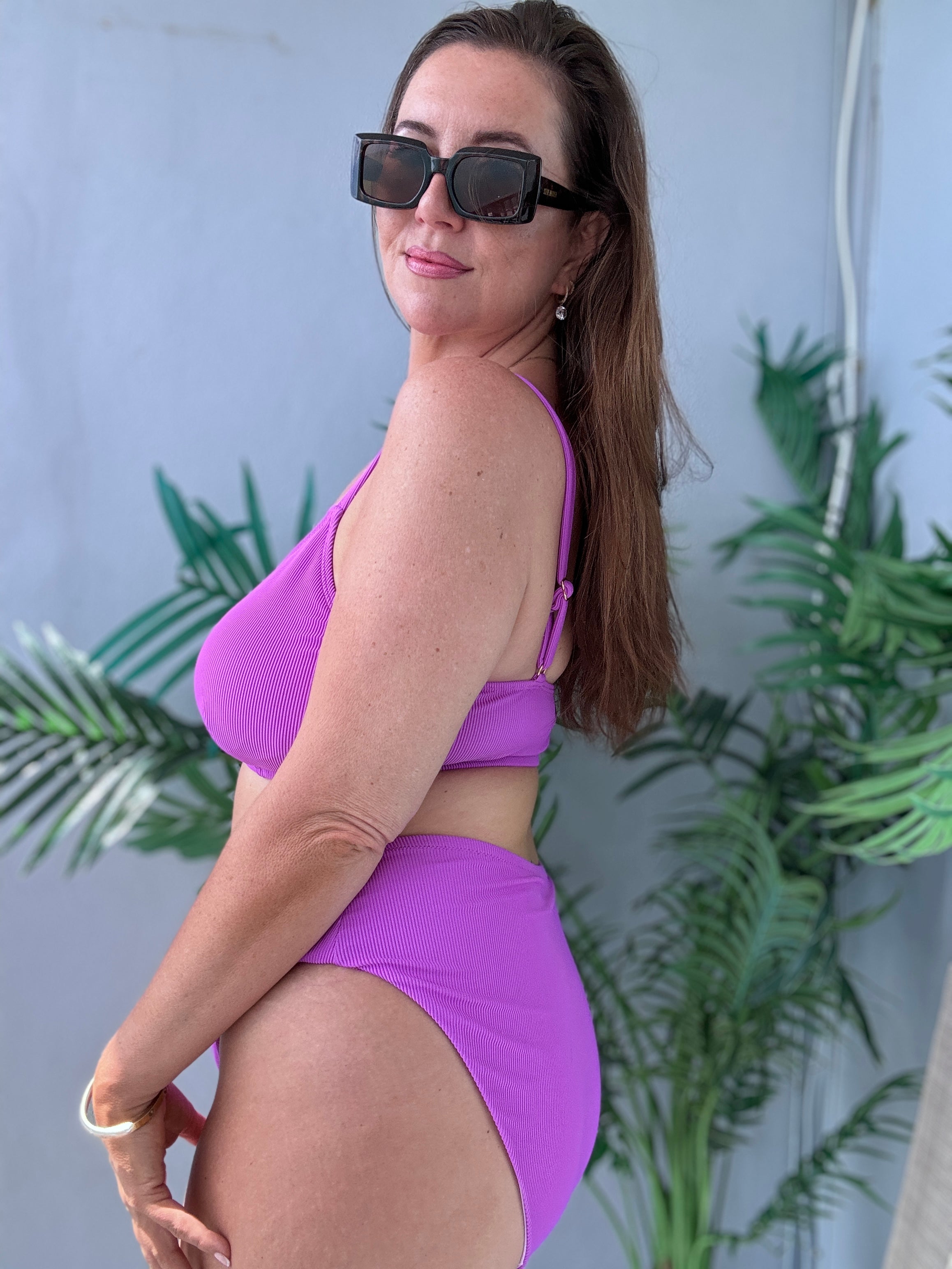 Neon Purple Rib Scoop Bikini Top