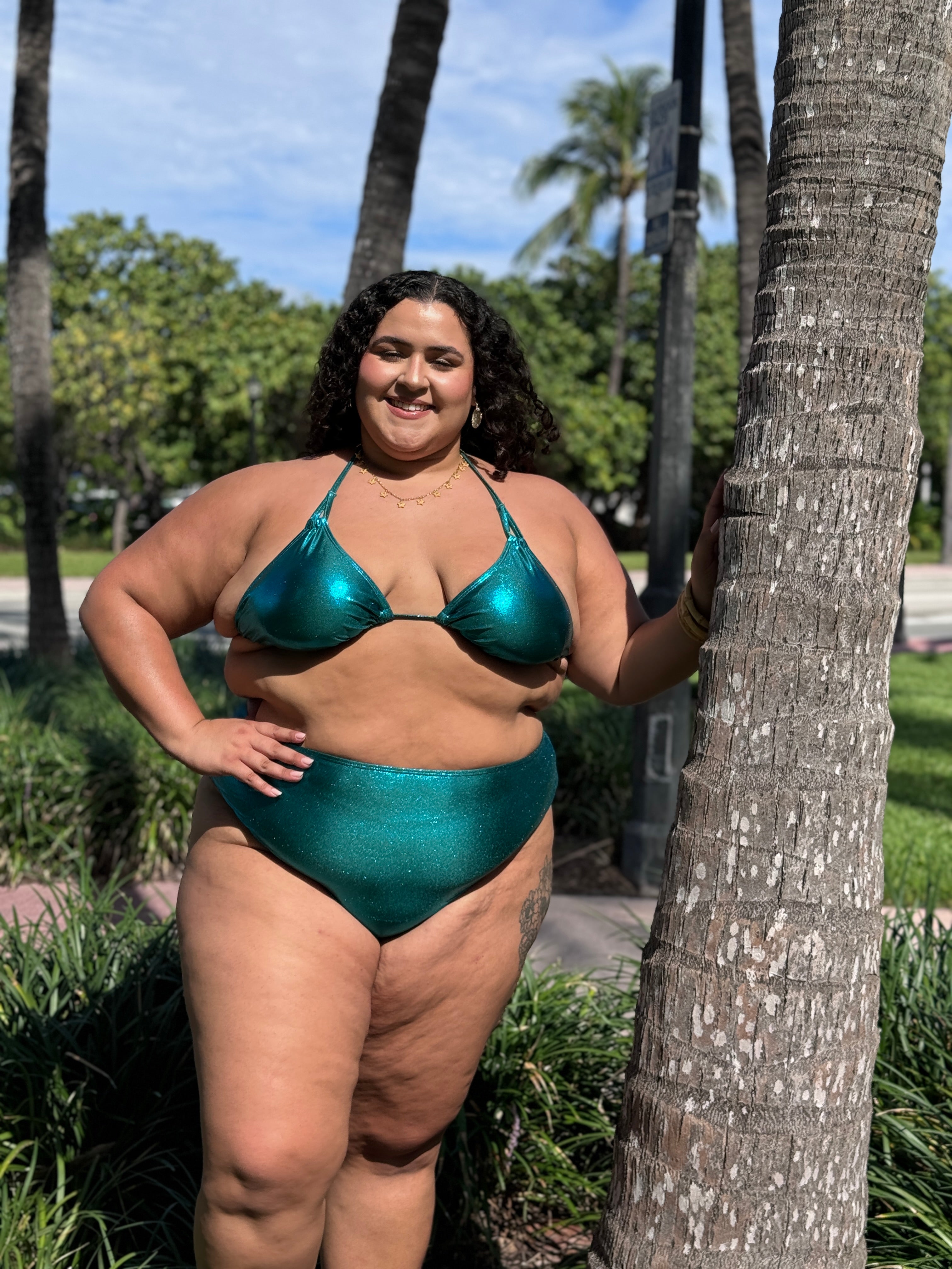 Jade Glitter Triangle Bikini Top