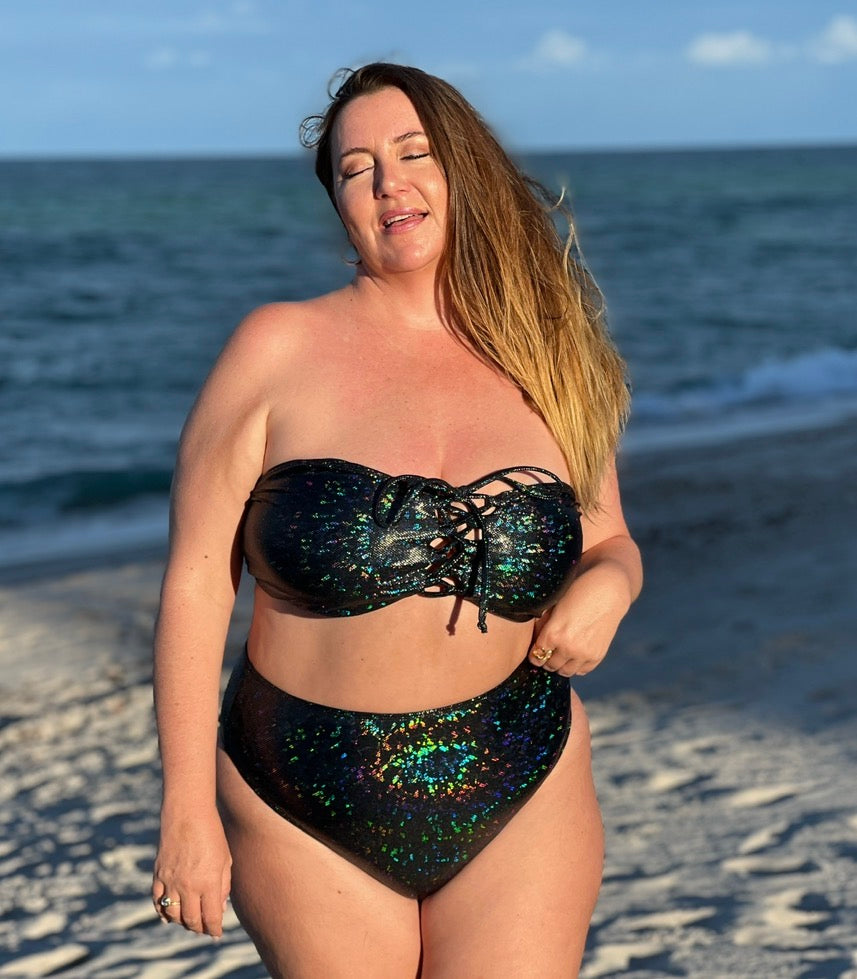 Glitter Black Bandeau Bikini Top