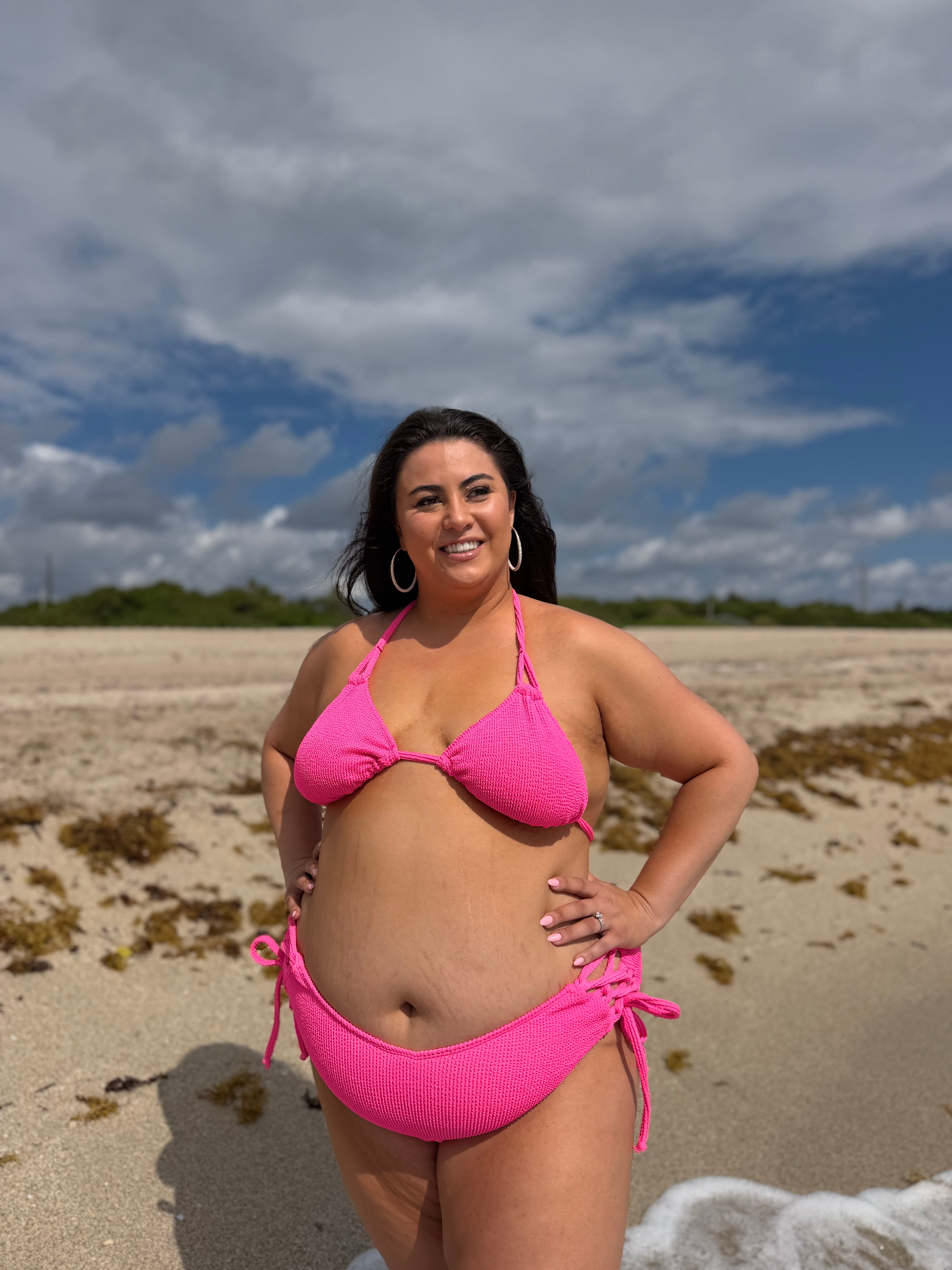 Neon Pink Crinkle Triangle Bikini Top