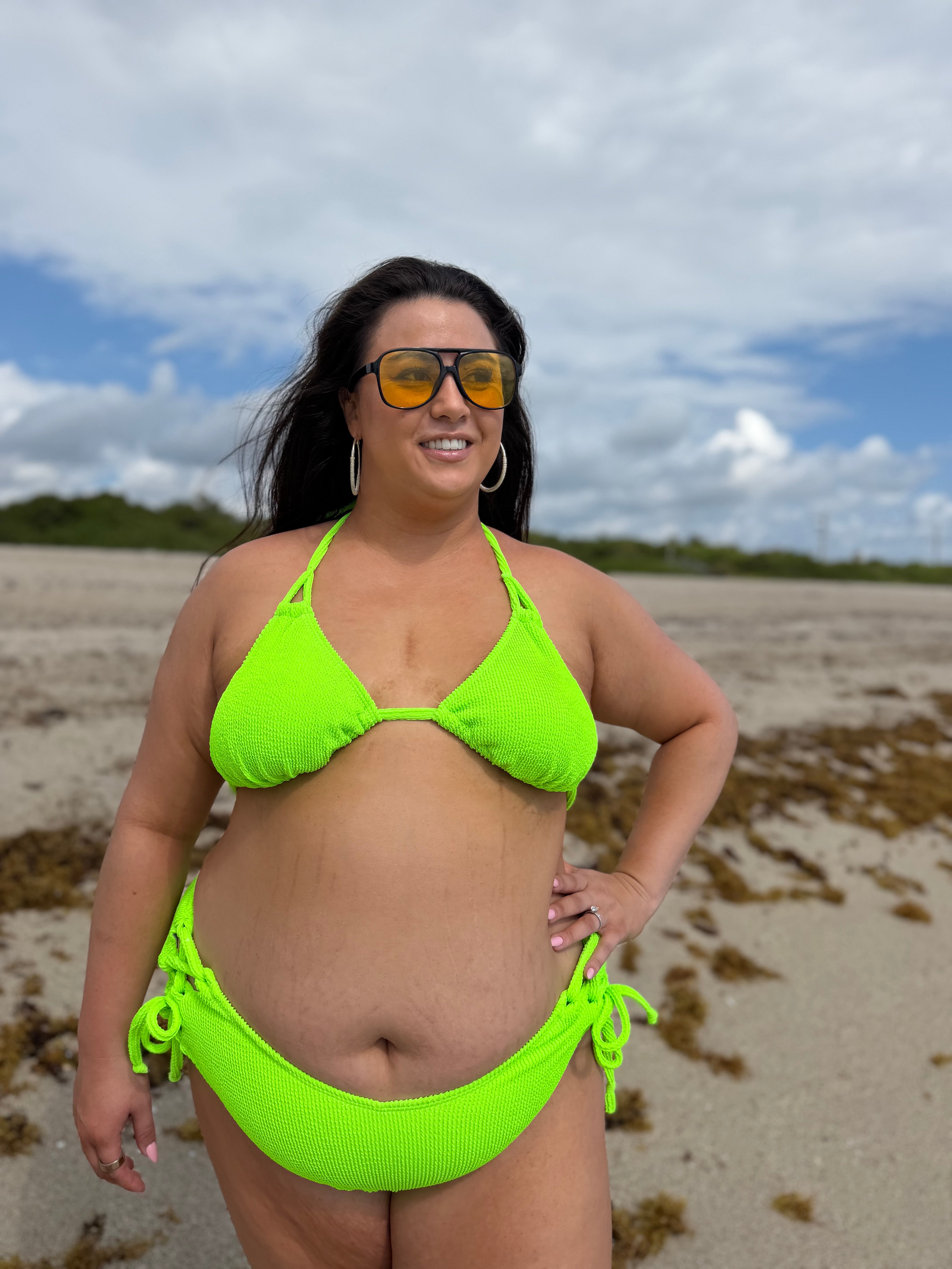 Neon Green Crinkle Triangle Bikini Top