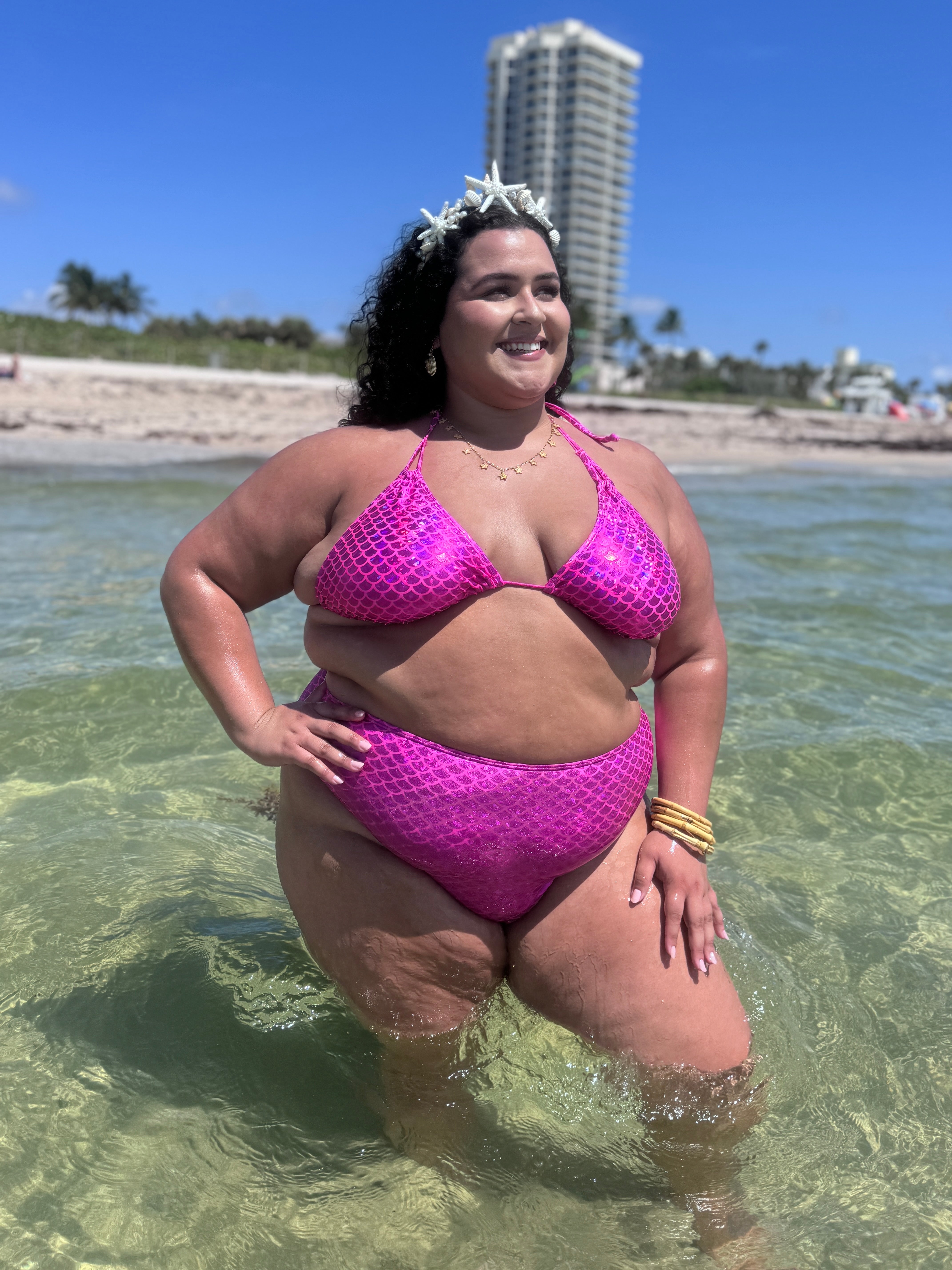Magenta Mermaid Triangle Bikini Top