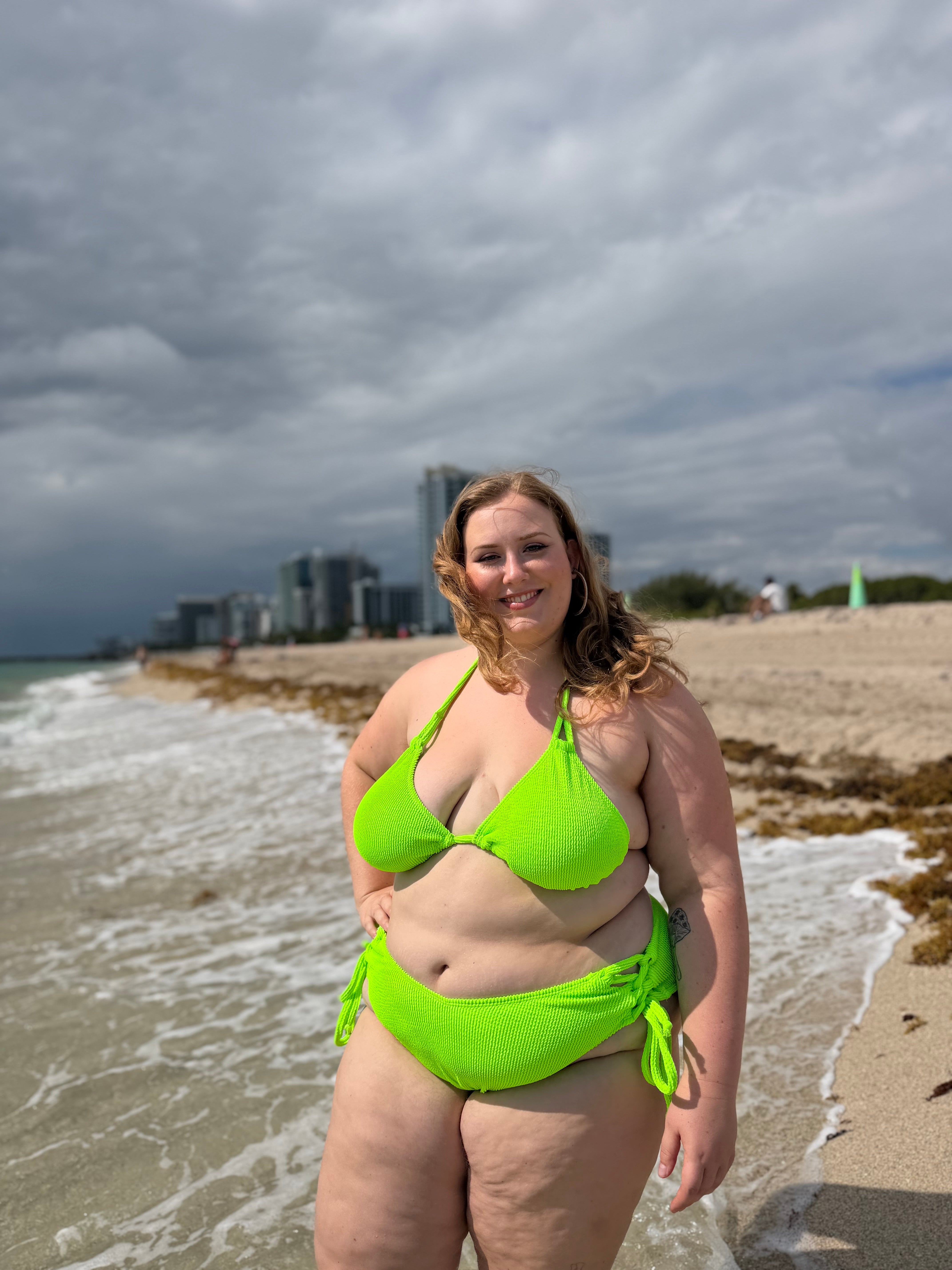 Neon Green Crinkle Triangle Bikini Top