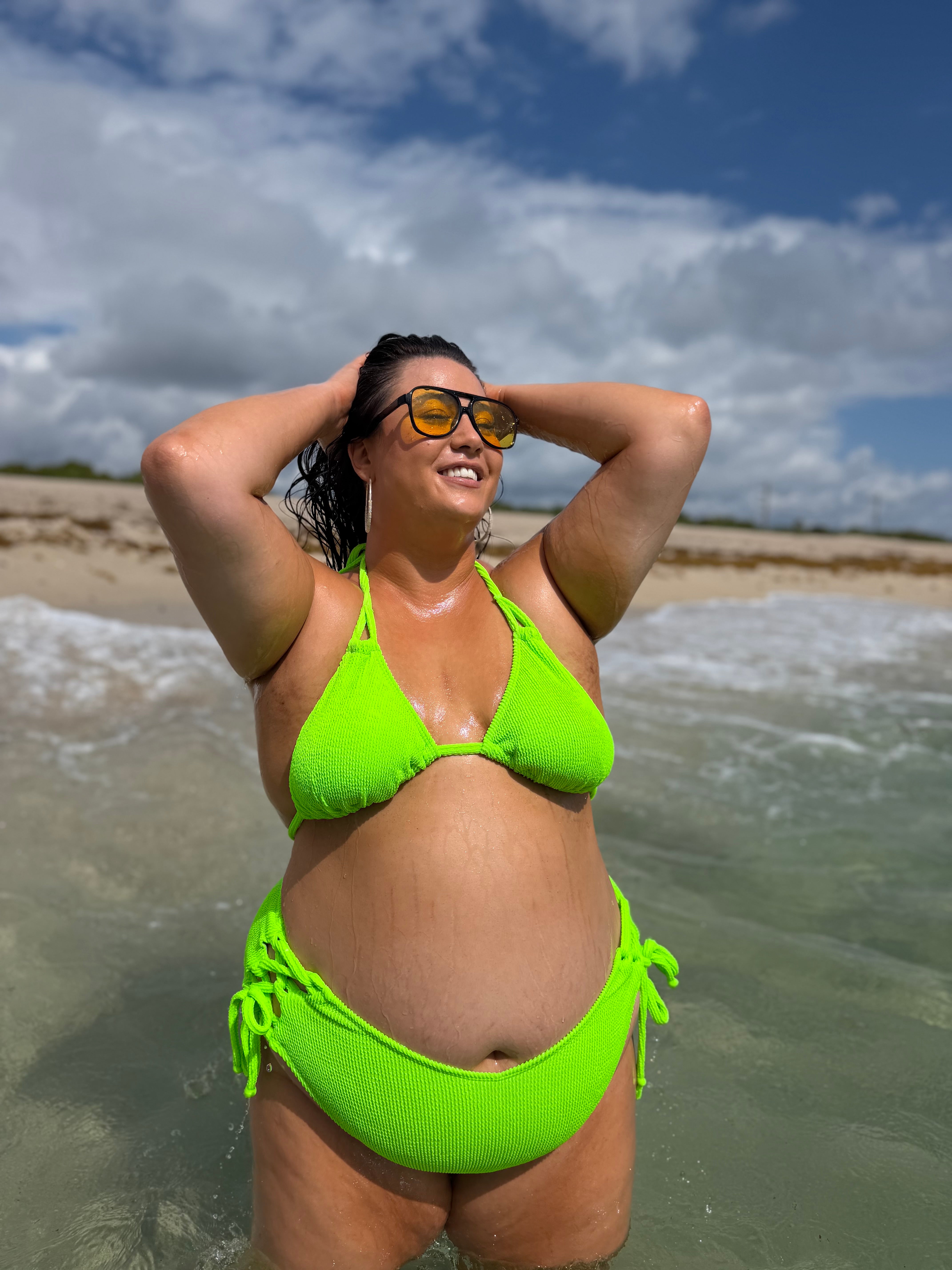 Neon Green Crinkle Triangle Bikini Top