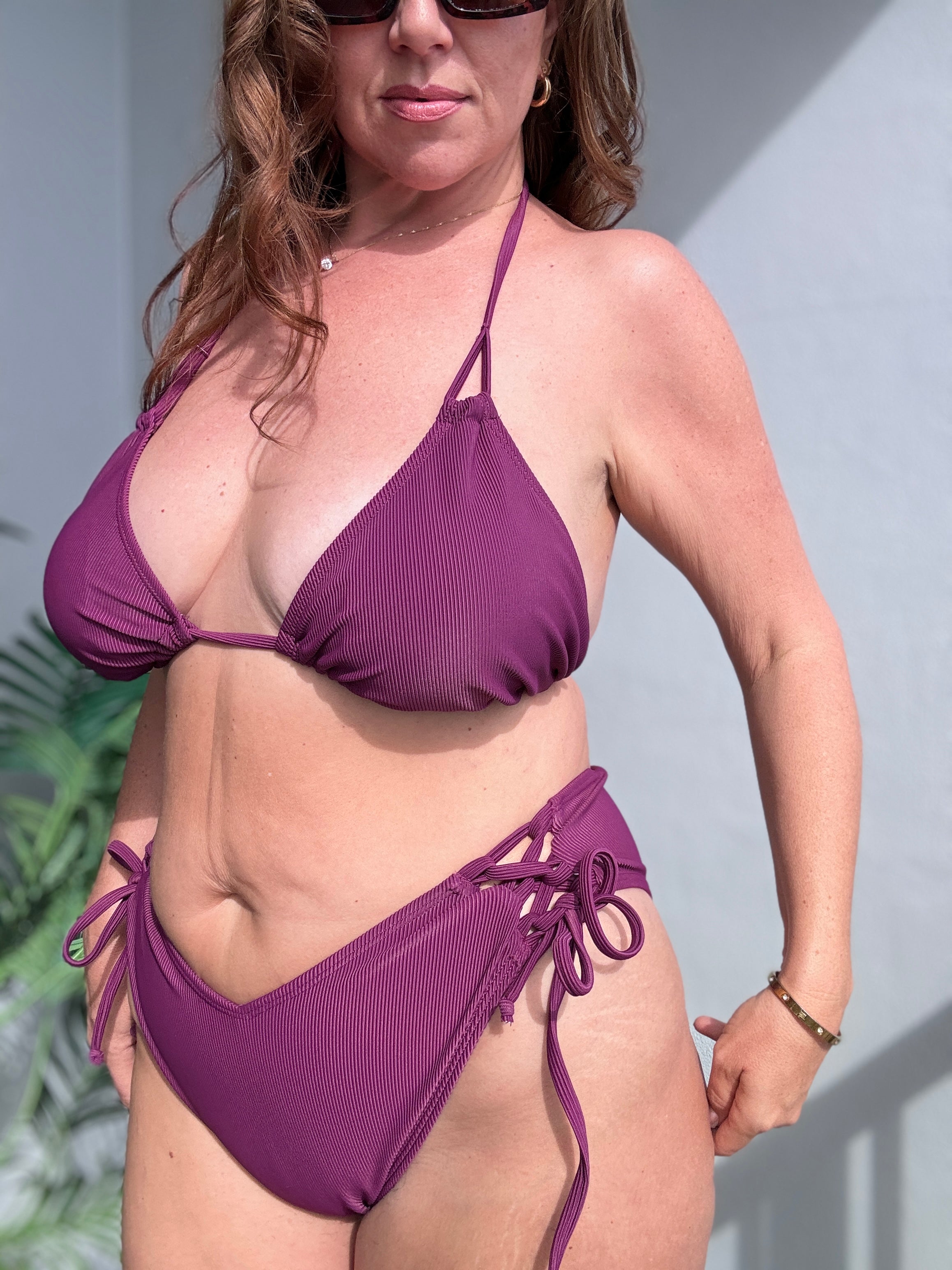 Eggplant Rib Side Tie Bottom