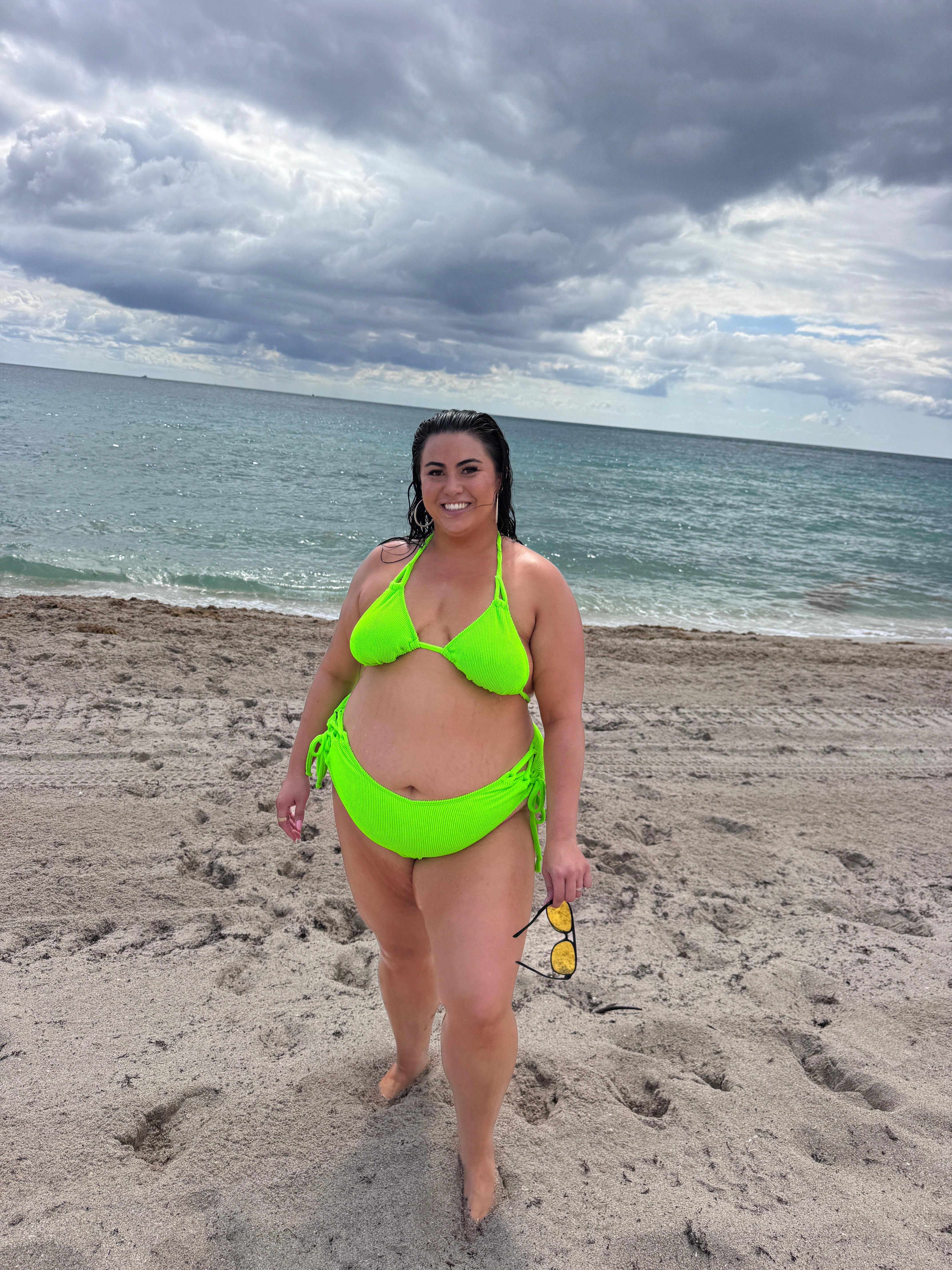 Neon Green Crinkle Triangle Bikini Top