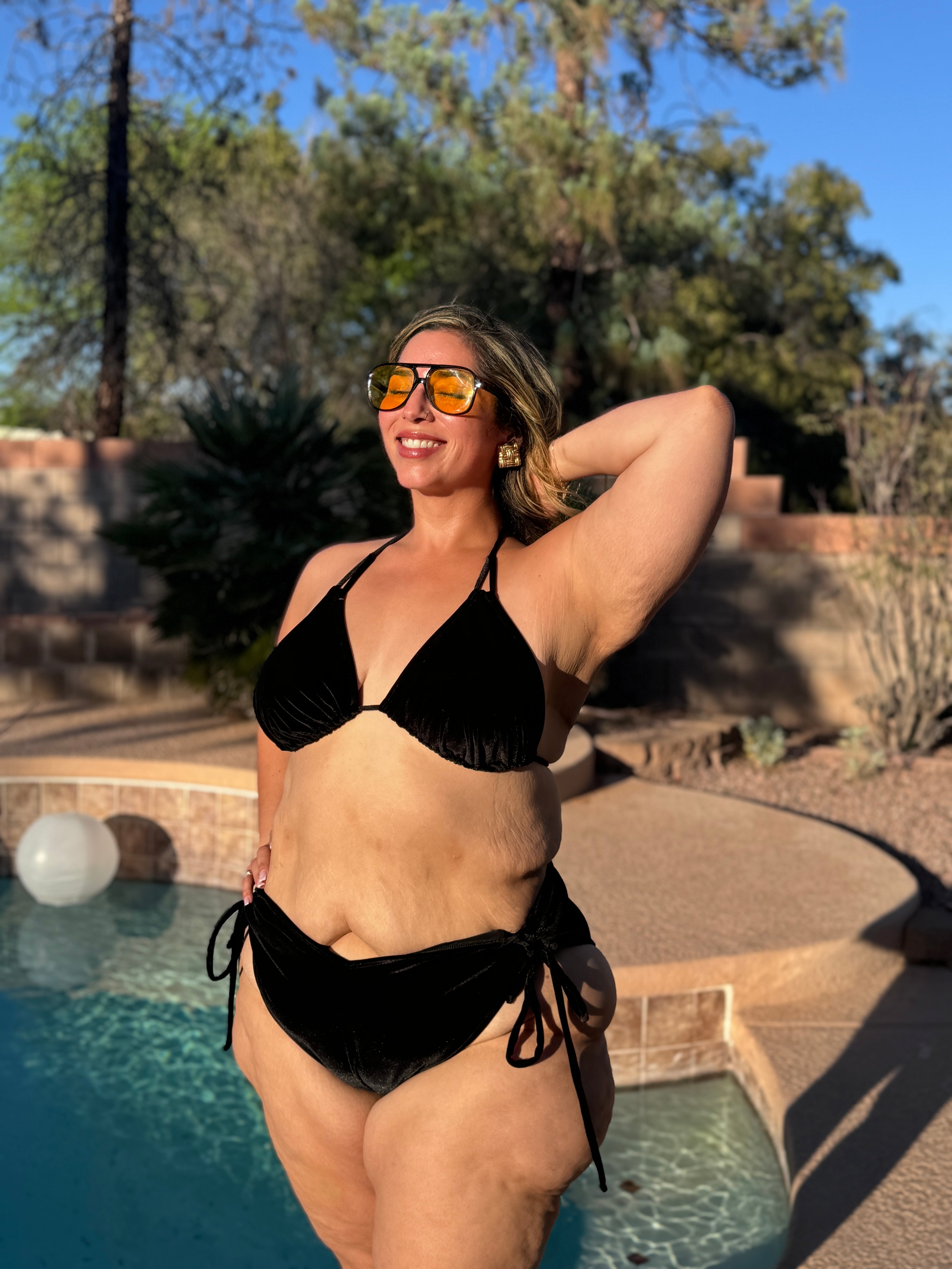 Black Velvet Side Tie Bikini Bottom