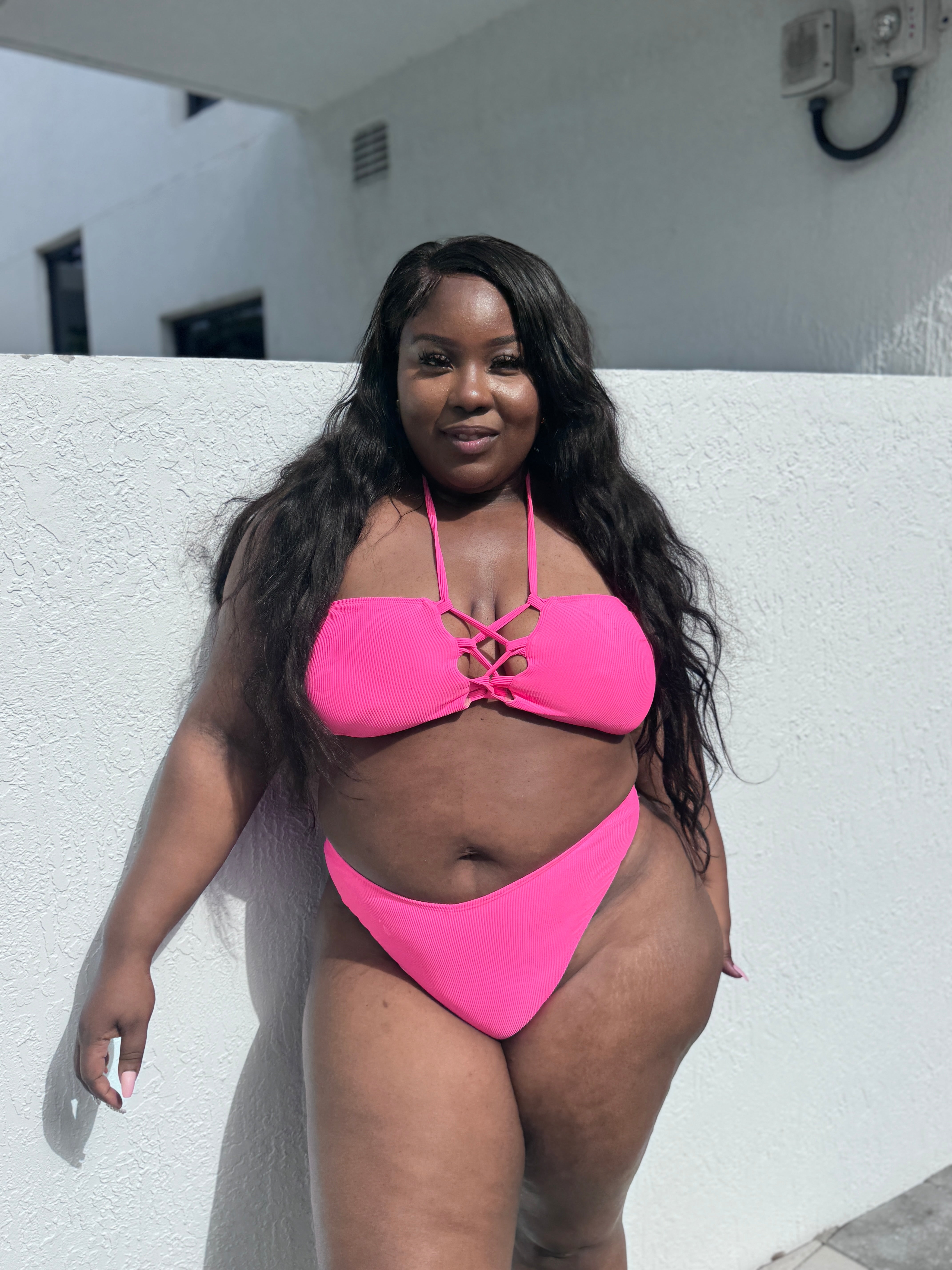 Hot Pink Rib Bandeau Top