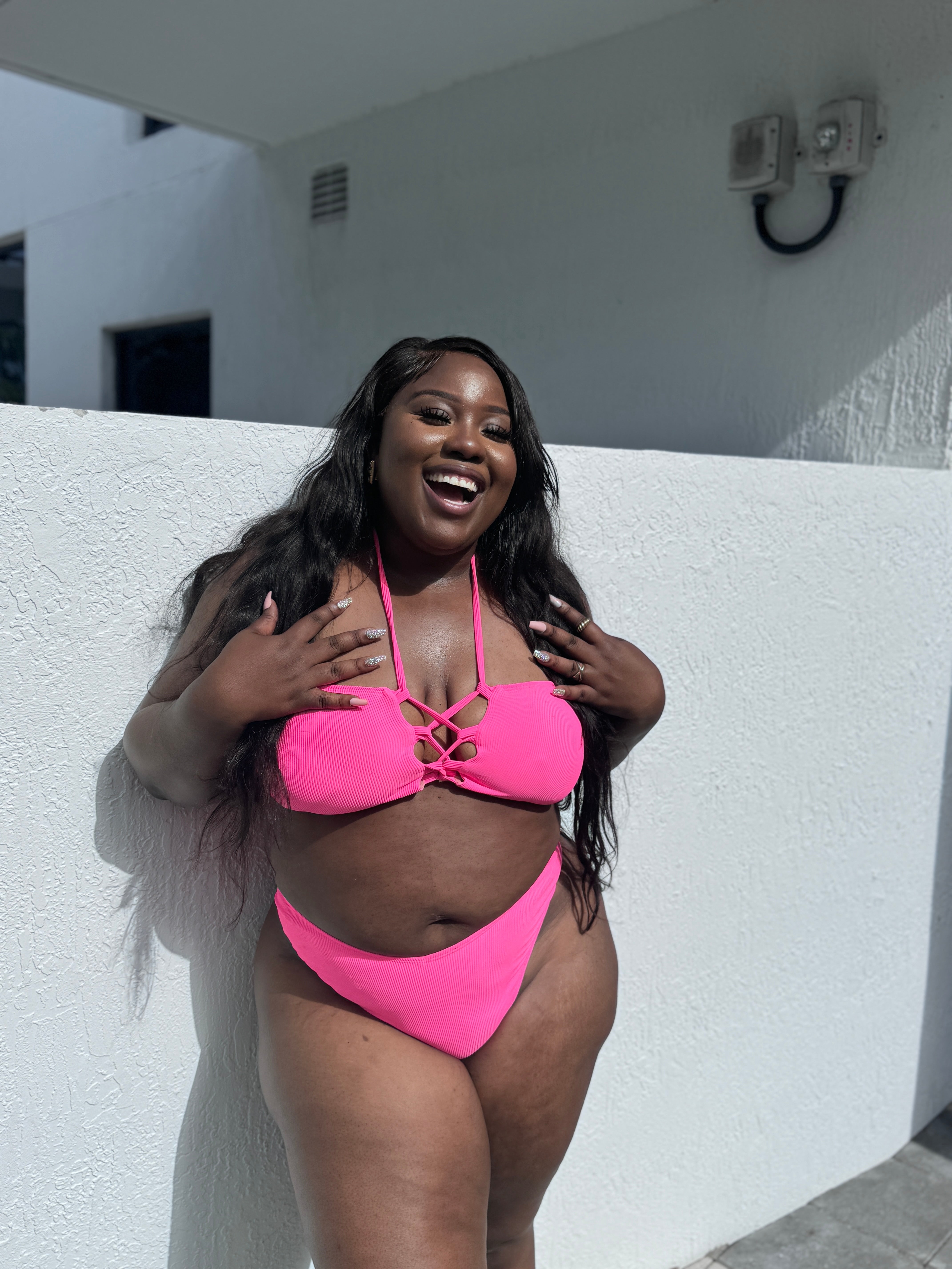 Hot Pink Rib Bandeau Top