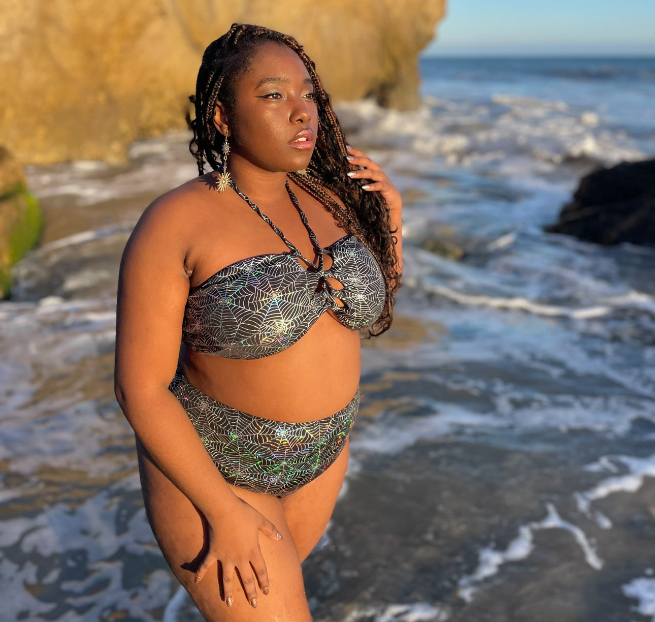 Spiderweb Hologram Bandeau Bikini Top final sale