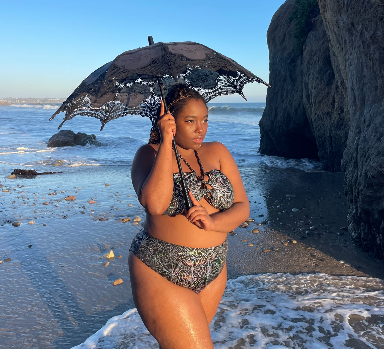 Spiderweb Hologram Bandeau Bikini Top final sale
