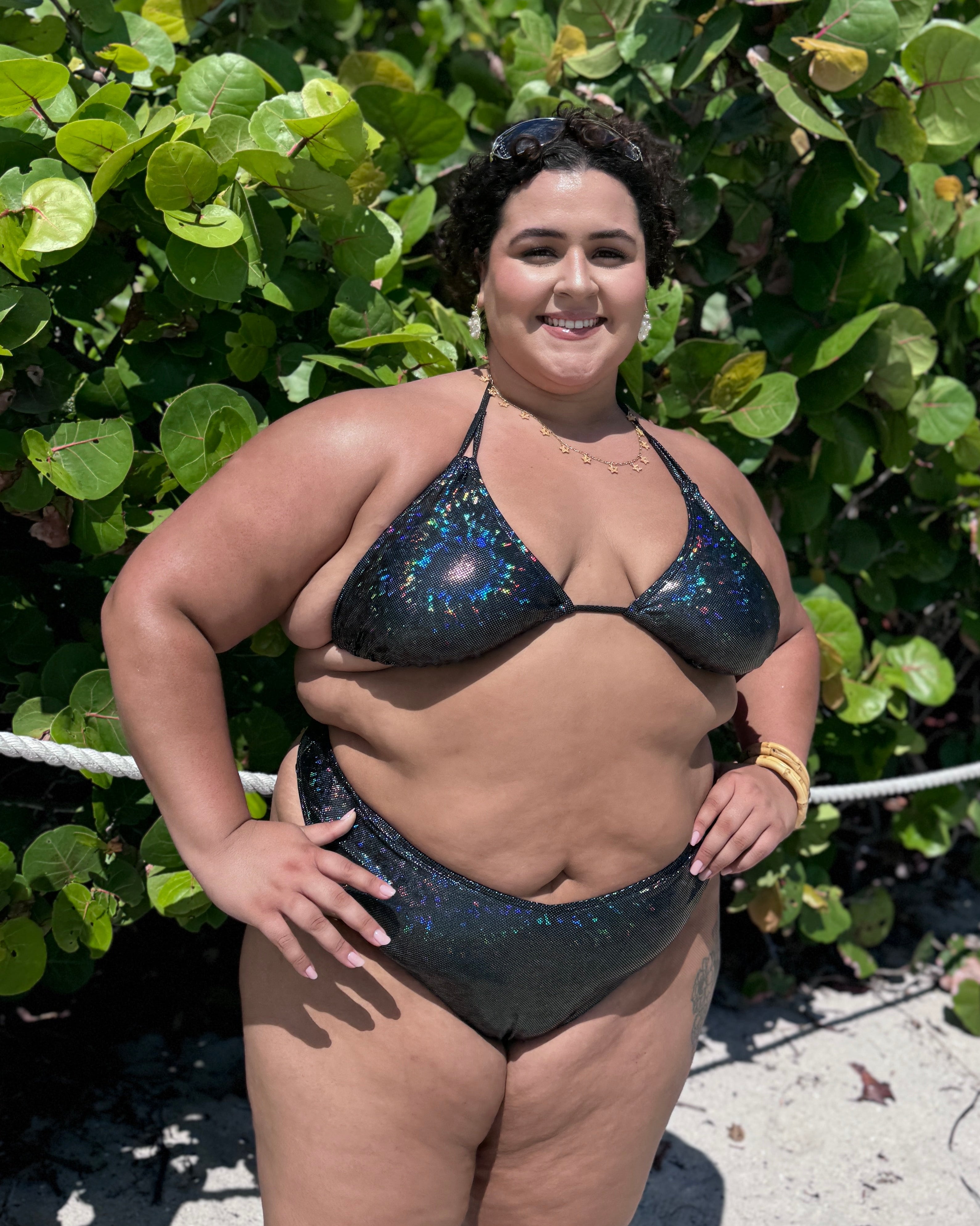 Glitter Black Triangle Bikini Top
