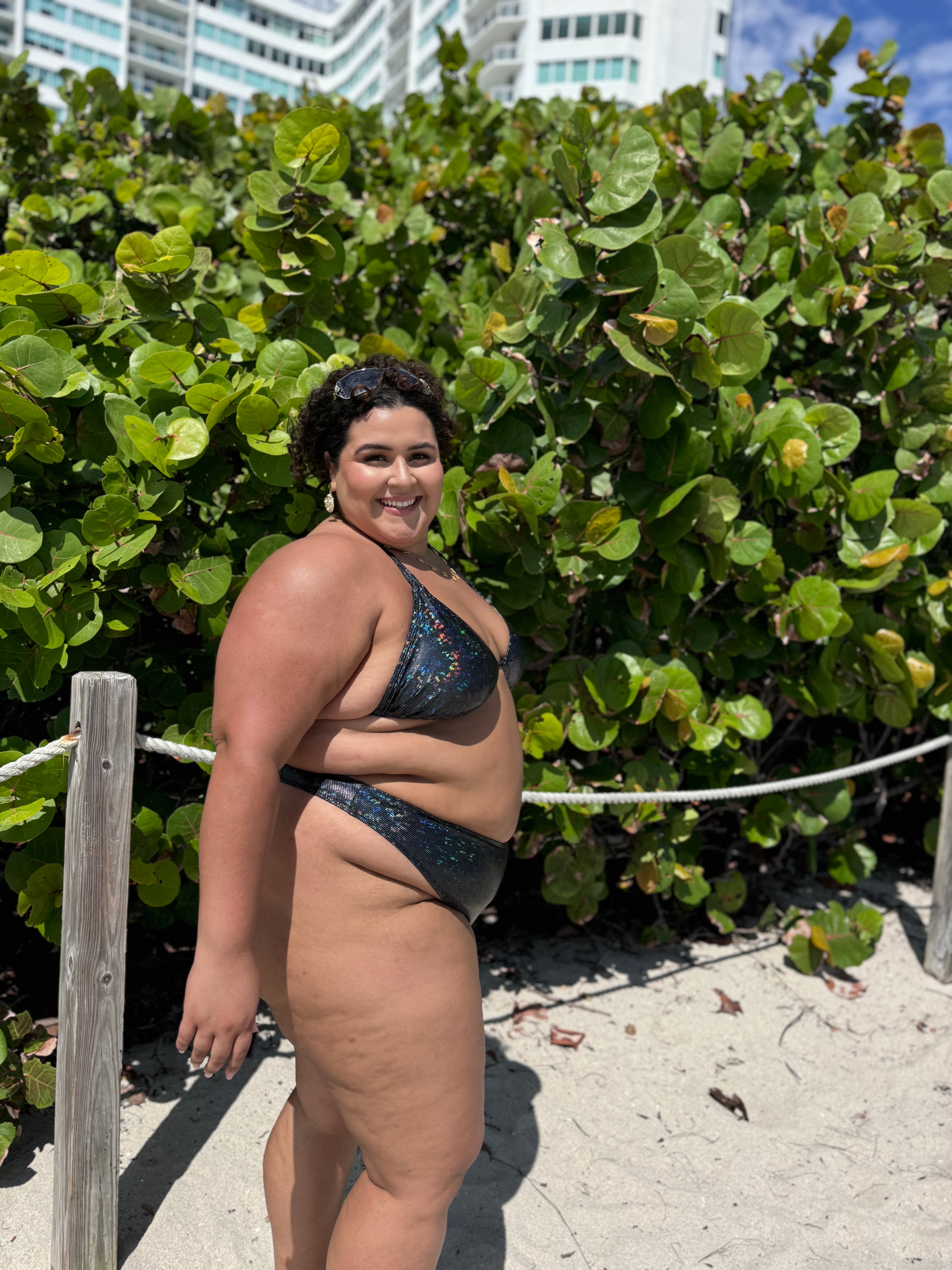 Glitter Black Triangle Bikini Top