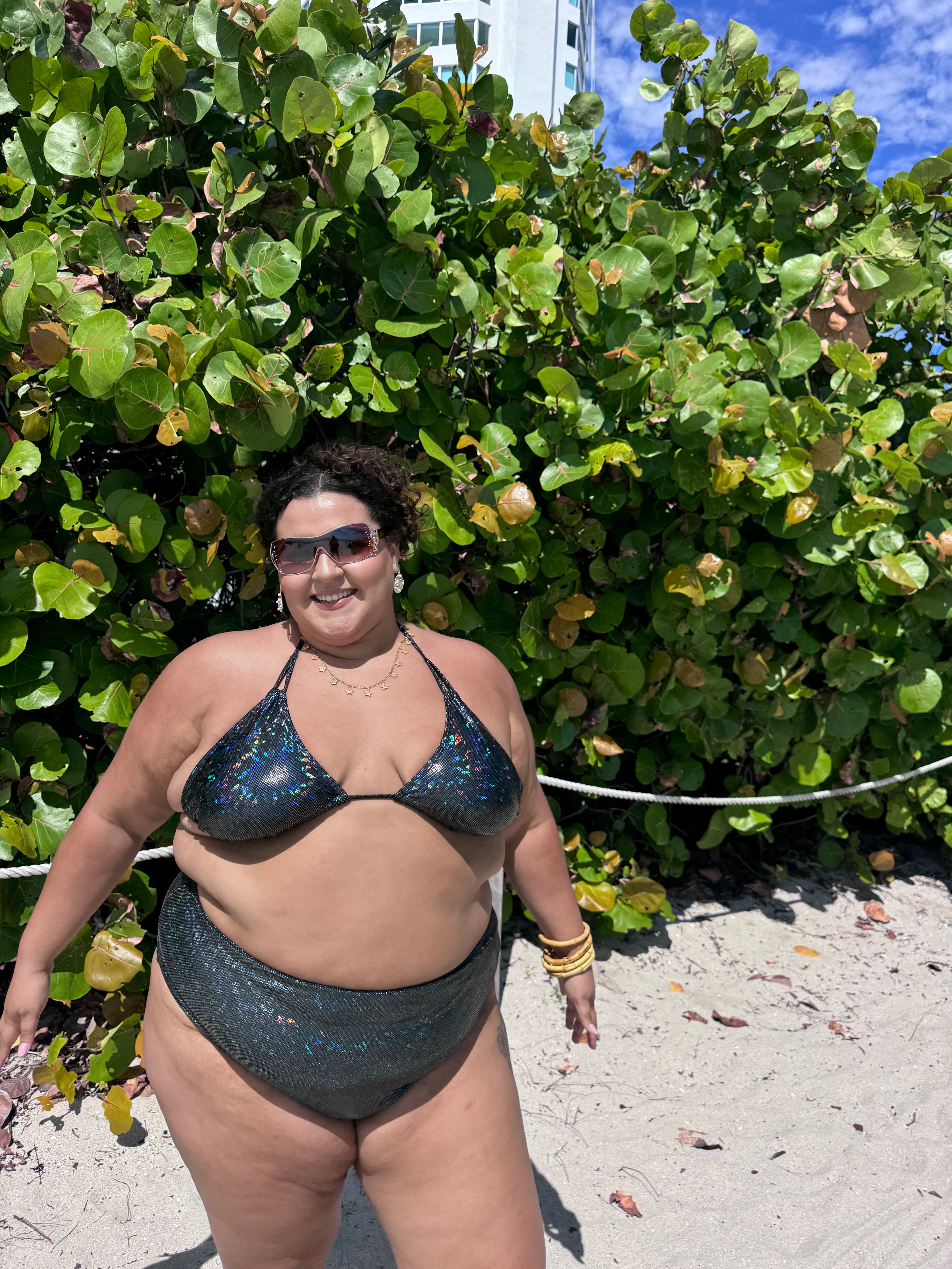 Glitter Black Triangle Bikini Top