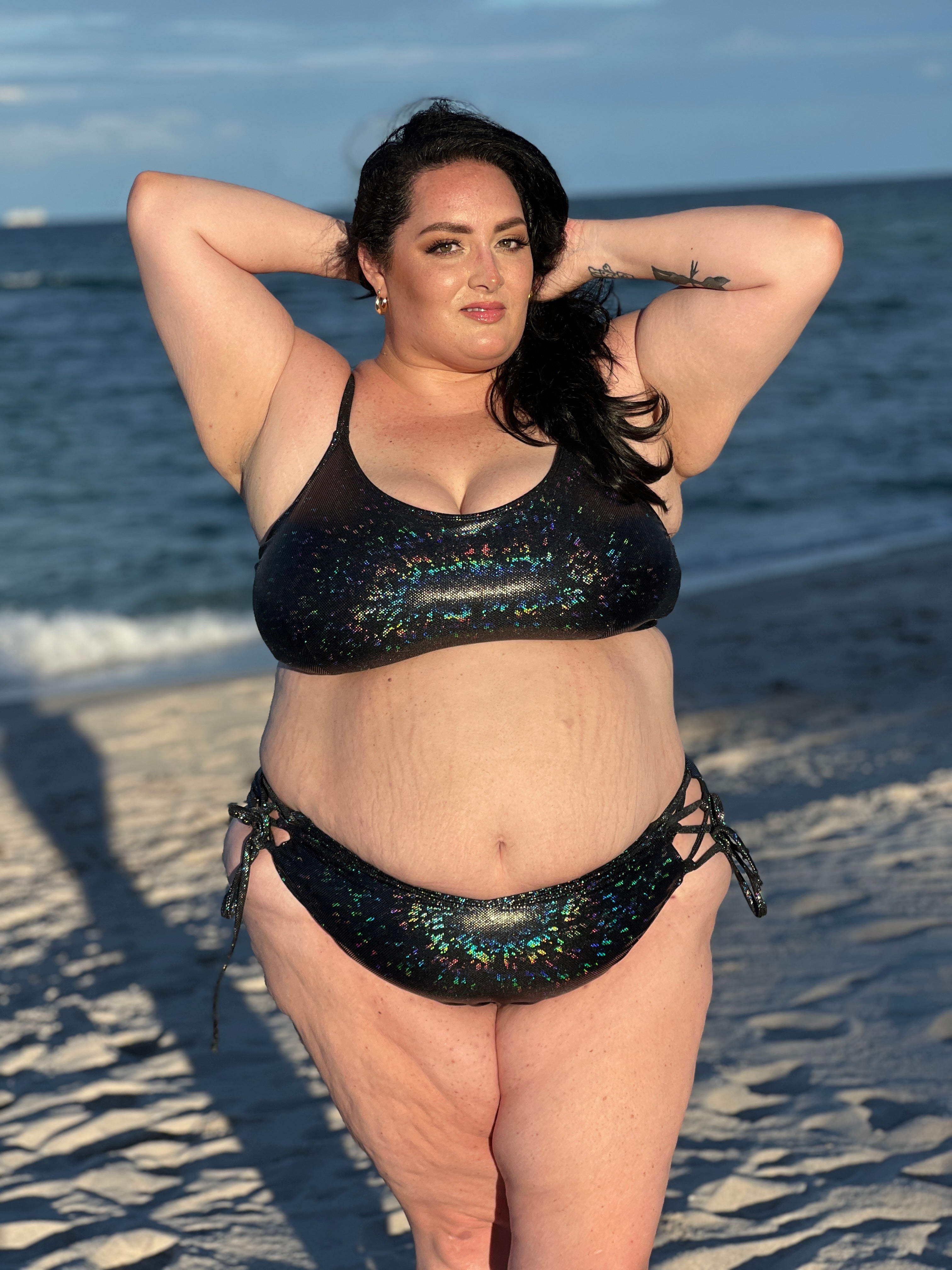 Glitter Black Scoop Bikini Top