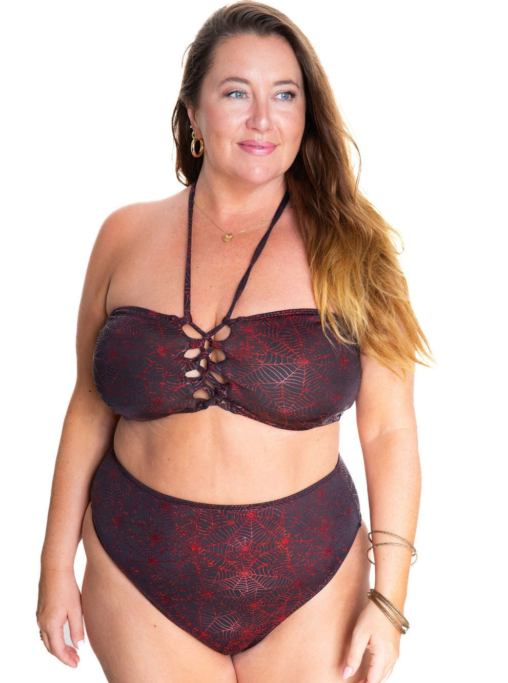 Red Spiderweb Bandeau Bikini Top final sale