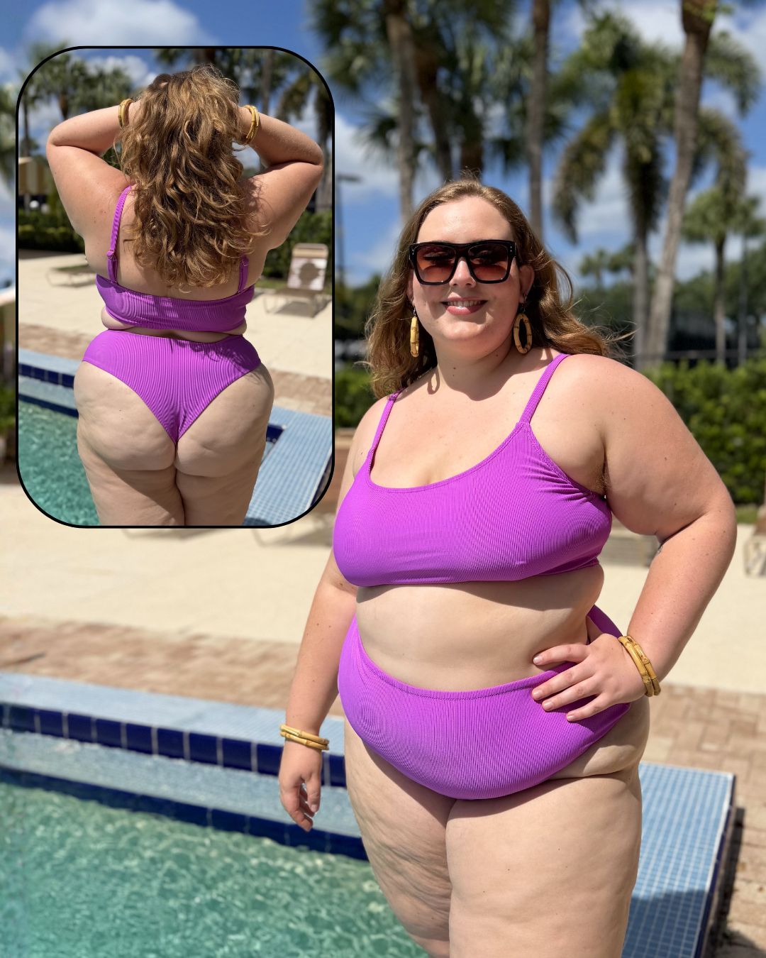 Neon Purple Rib High Waist Cheeky Bikini Bottom